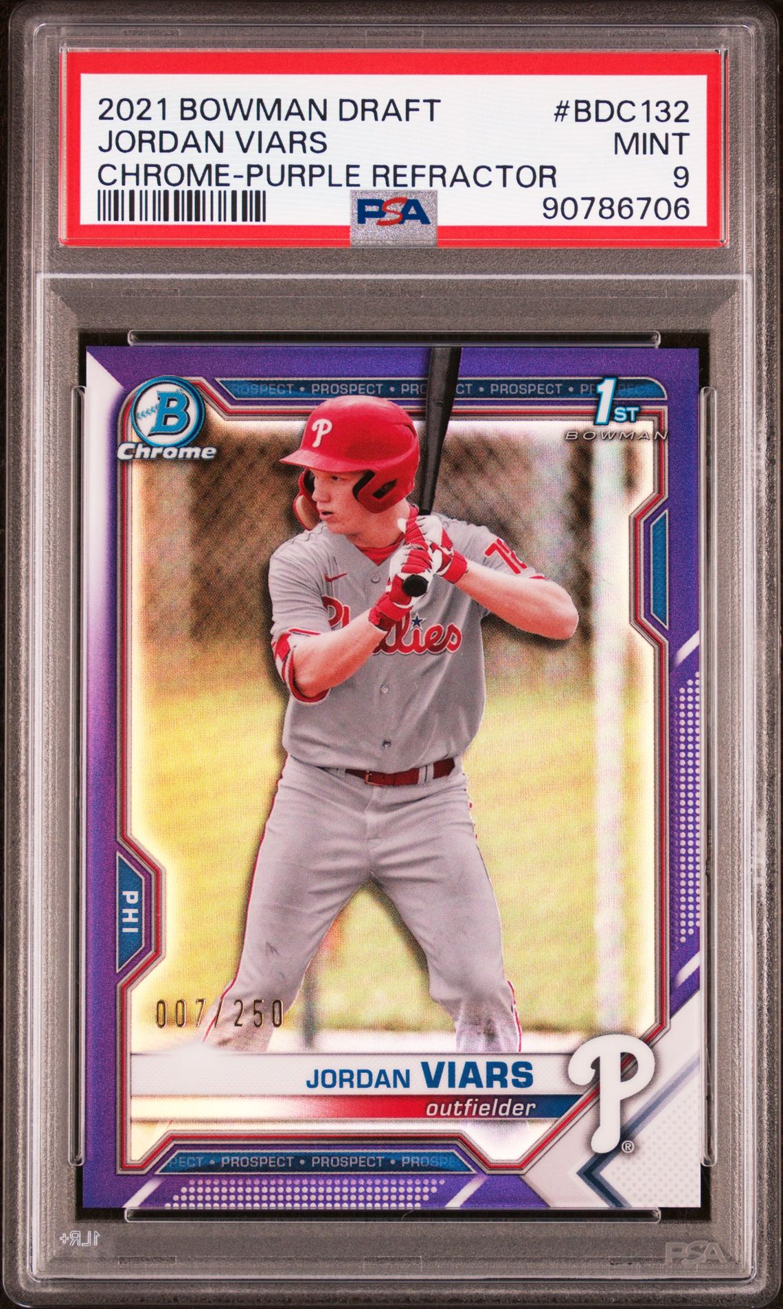 2021 Bowman Draft Jordan Viars #Bdc132 (Chrome-Purple Refractor) Mint 9 front
