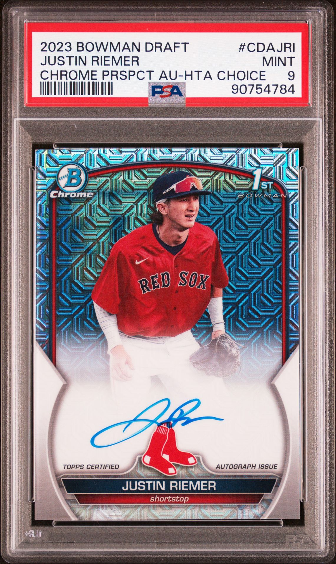 2023 Bowman BOWMAN DRAFT CHROME PROSPECT AUTOGRAPH CHROME PRSPCT AU-HTA CHOICE #CDAJRI Justin Riemer front