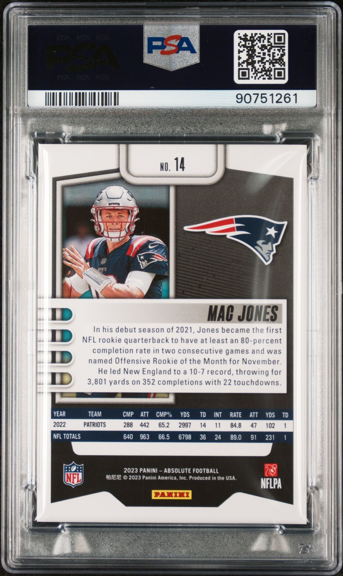 2023 Panini Absolute Mac Jones #14 (Blue Spectrum) Nm-Mt 8 back