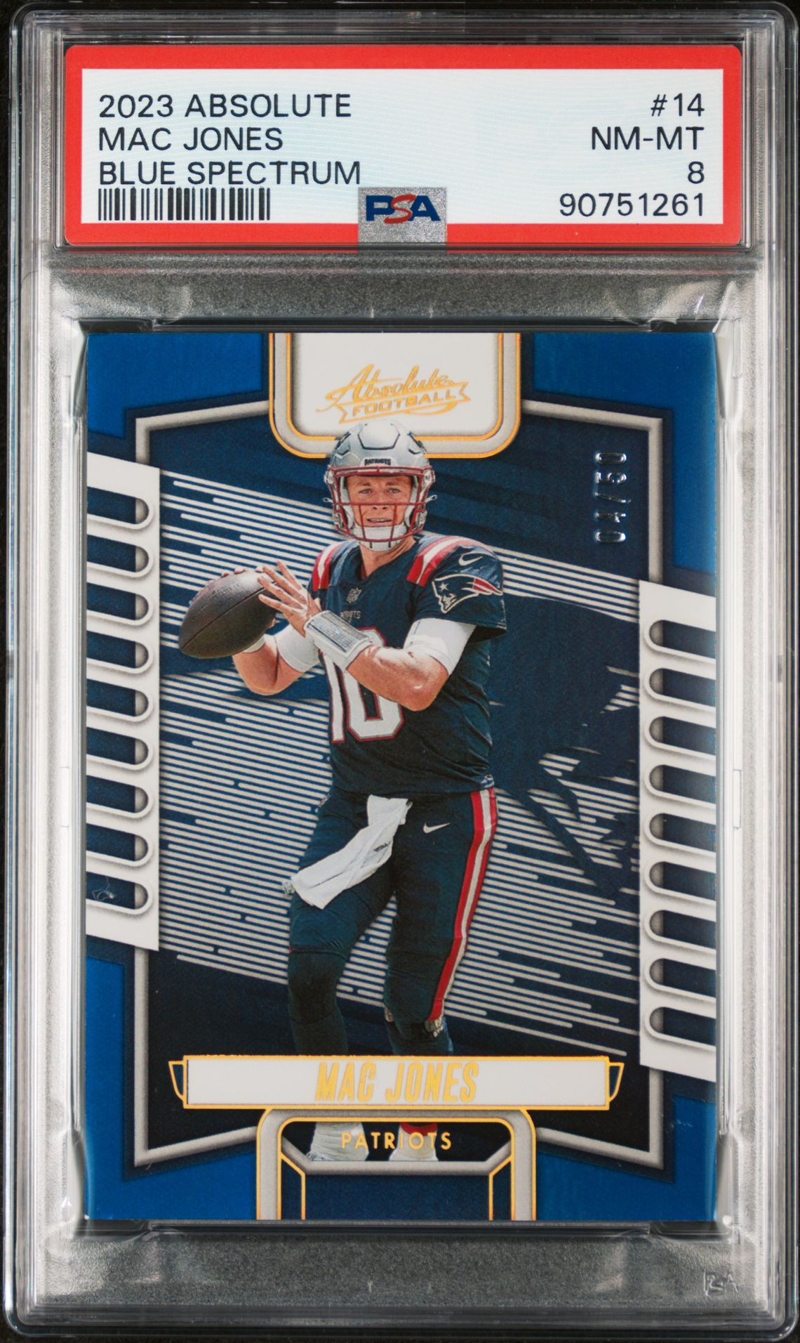 2023 Panini Absolute Mac Jones #14 (Blue Spectrum) Nm-Mt 8 front