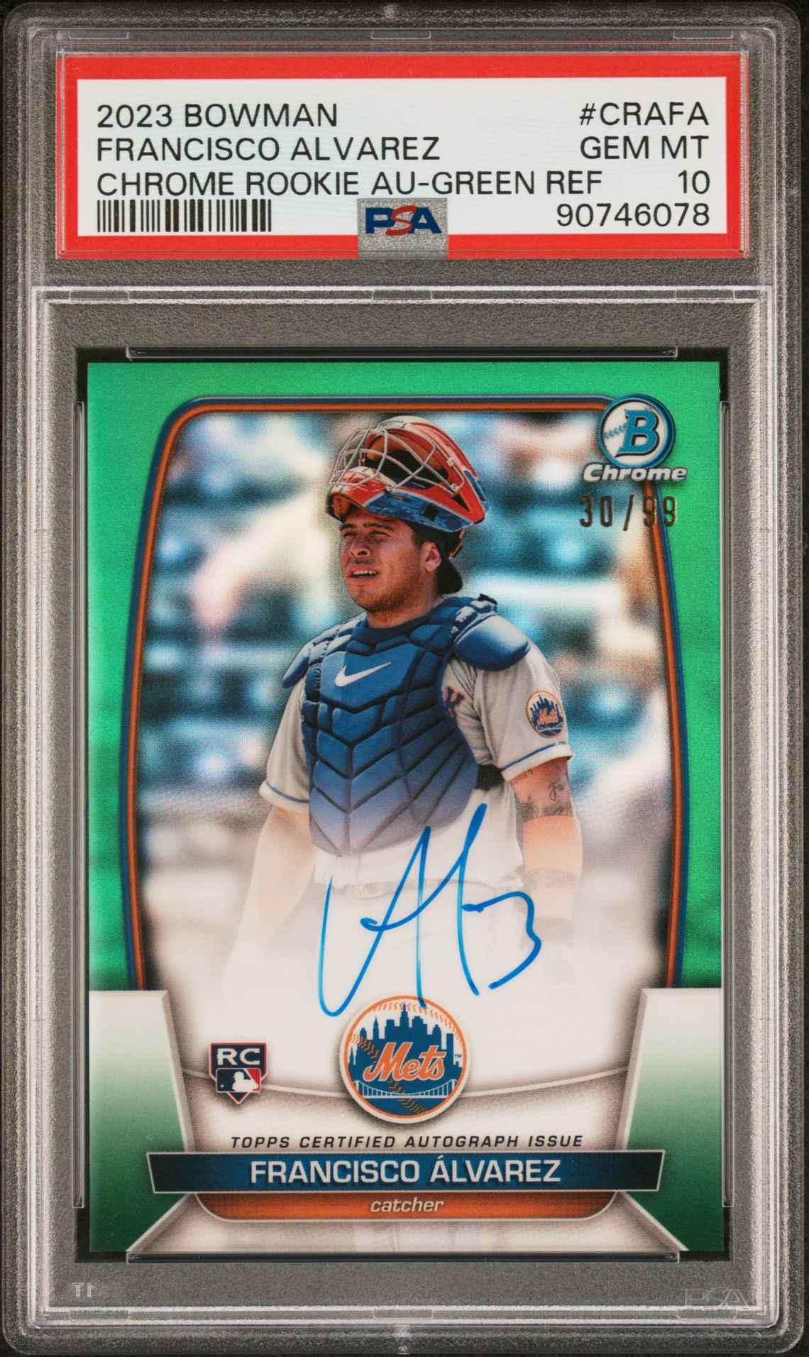 2023 Bowman BOWMAN CHROME ROOKIE AUTOGRAPHS GREEN REF #CRAFA Francisco Alvarez front