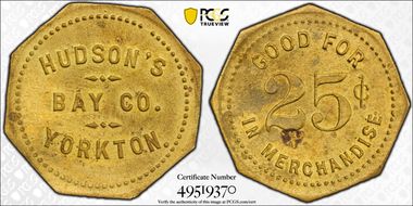 (c.1914-20) Tk 25C Gingras-280b Brass, Yorkton Hudson's Bay Company N1