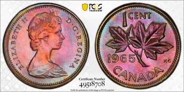 1965 1C Type 1, Sm Beads, Pt 5 MS65RB