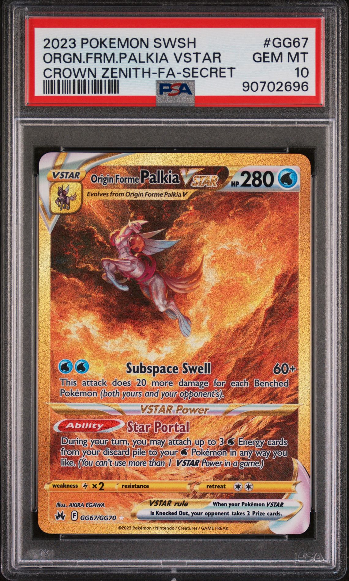2023 Pokemon Sword And Shield Crown Zenith Orgn.frm.palkia Vstar #Gg67 (Crown Zenith-Fa-Secret) Gem Mt 10 front