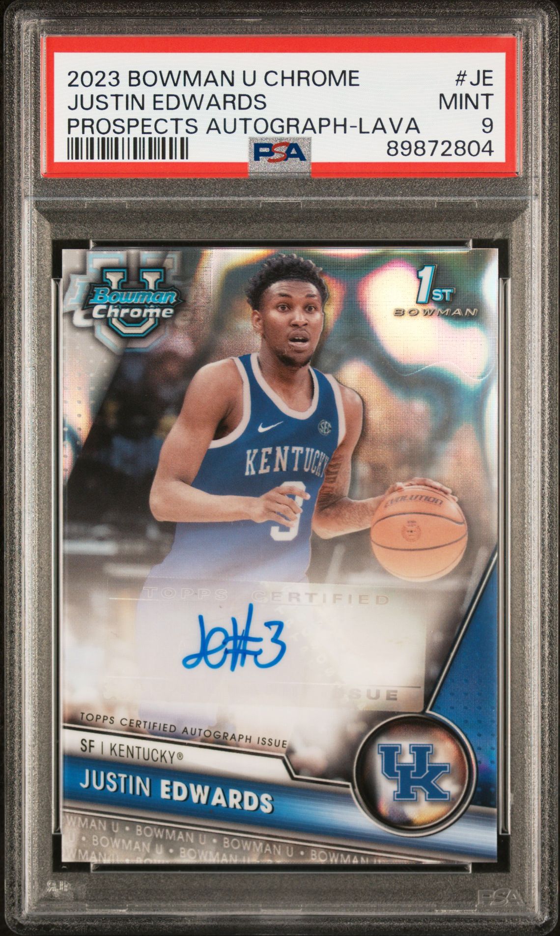 2023 Bowman BOWMAN UNIVERSITY CHROME BOWMAN CHROME PROSPECTS AUTOGRAPHS LAVA REF #JE Justin Edwards front