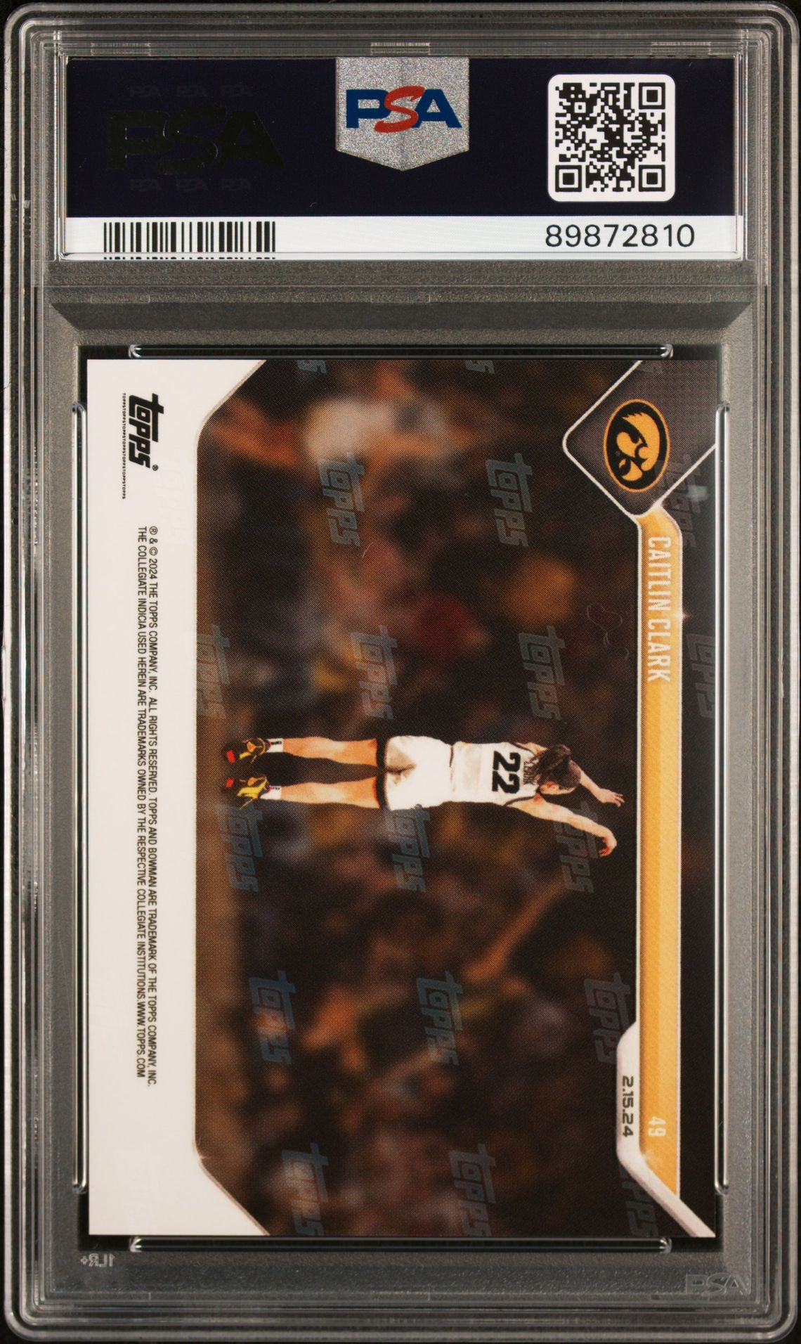 2023 Bowman U Now Caitlin Clark #49 Gem Mt 10 back