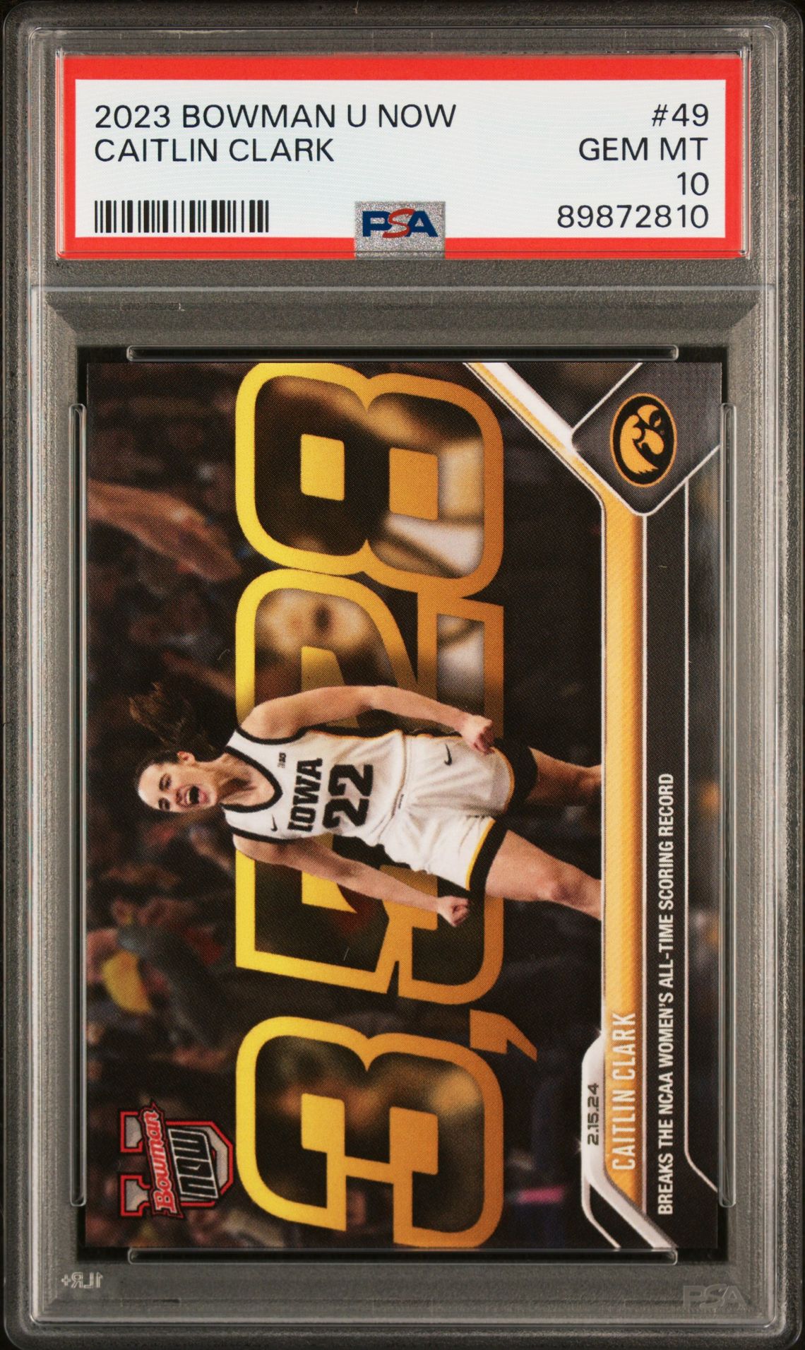 2023 Bowman U Now Caitlin Clark #49 Gem Mt 10 front