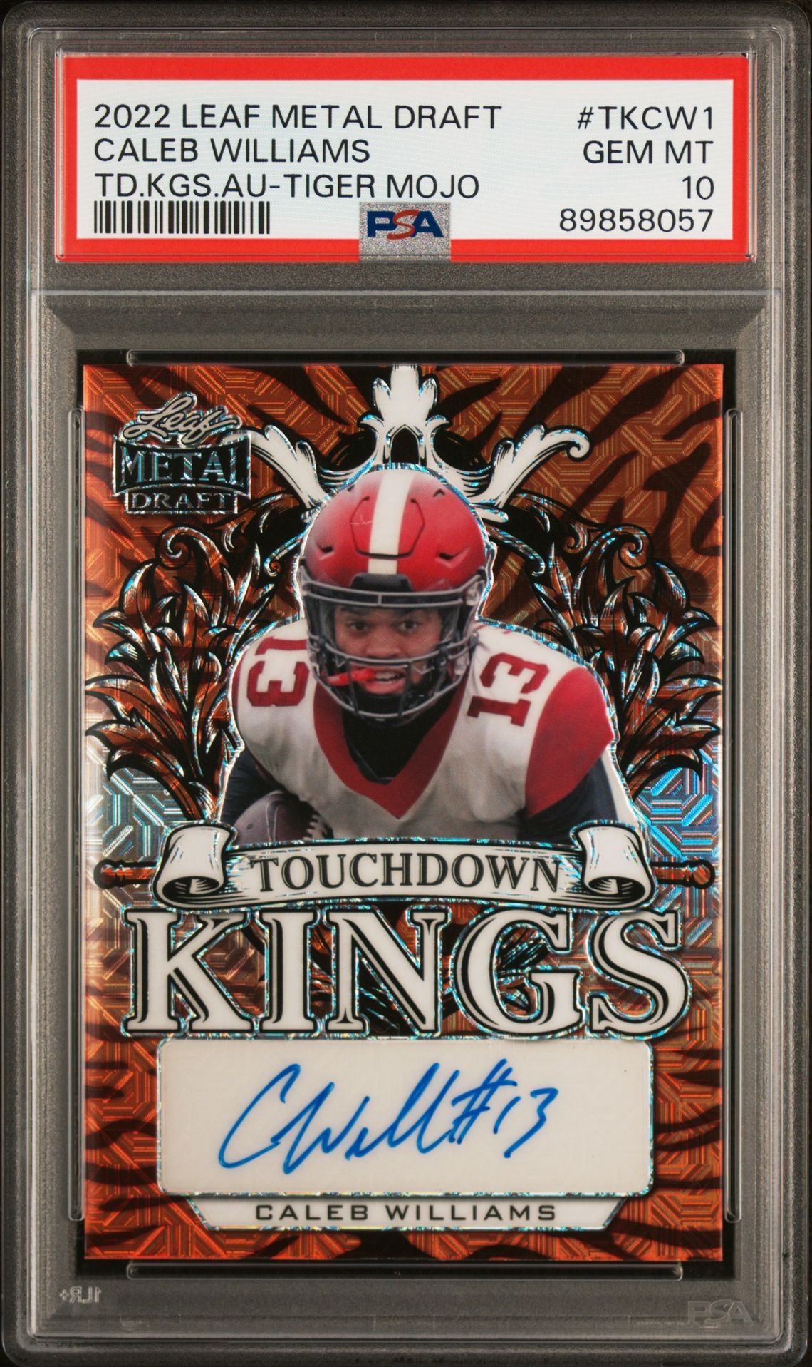 2022 Leaf LEAF METAL DRAFT TOUCHDOWN KINGS AUTOGRAPHS TD.KGS.AU-TIGER MOJO #TKCW1 Caleb Williams front
