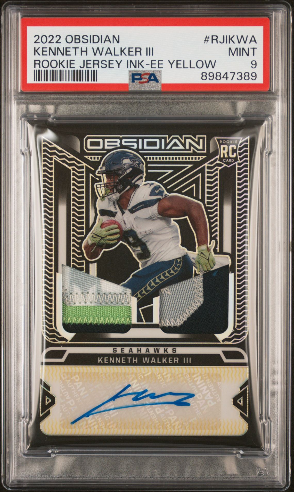 2022 Panini PANINI OBSIDIAN ROOKIE JERSEY INK EE YELLOW #RJIKWA Kenneth Walker Iii front