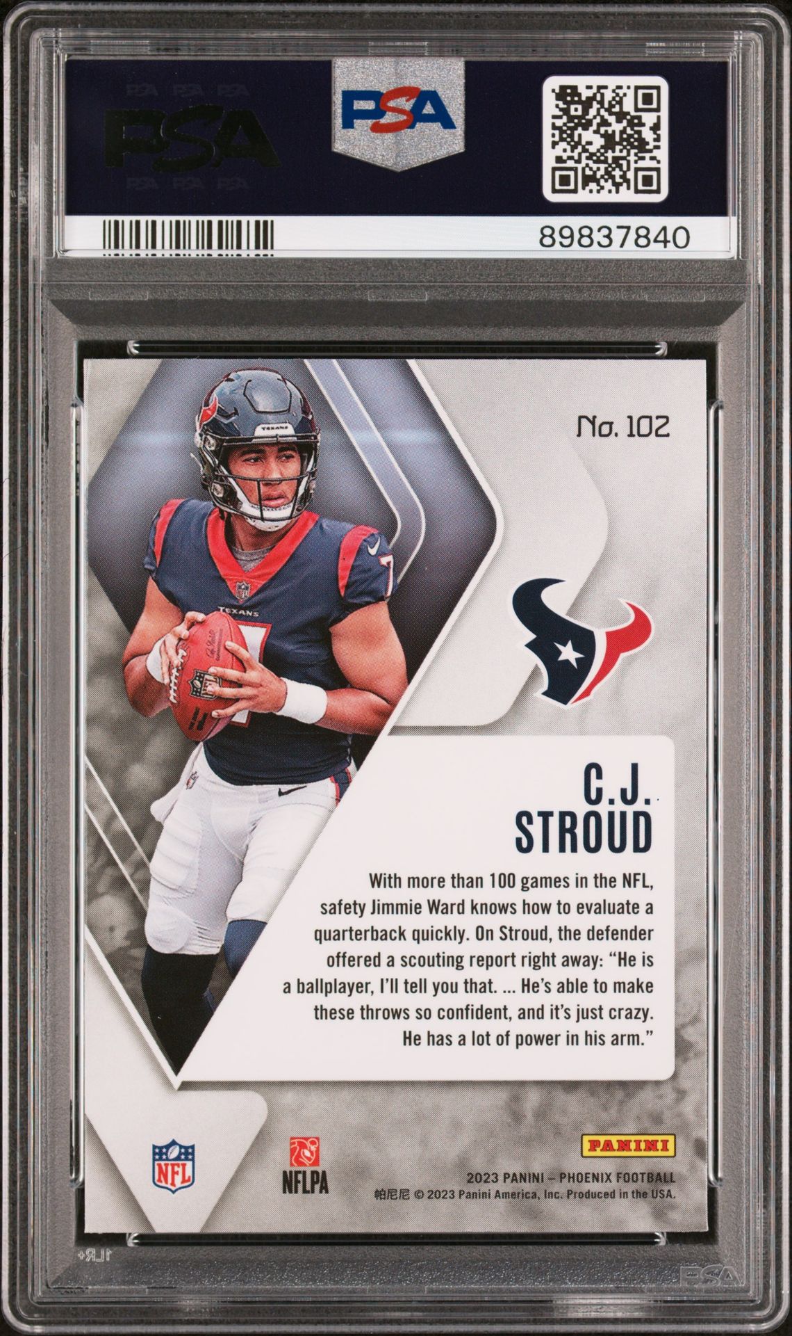 2023 Panini Phoenix Cj Stroud #102 Gem Mt 10 back