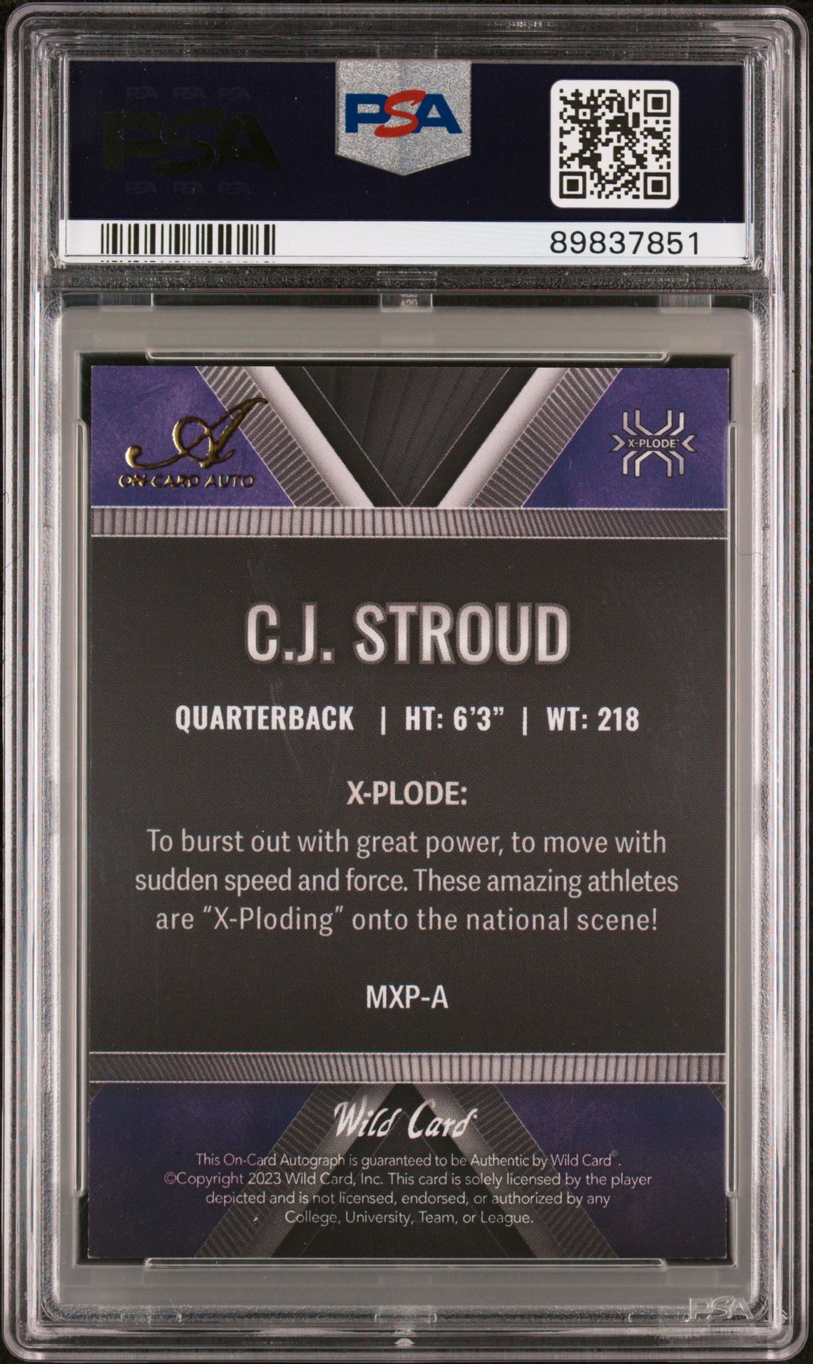 2023 Wild Card Matte Black Premium Edition X-Plode Autographs Cj Stroud #Mxpa (X-Plode Au-Purple) Mint 9 back