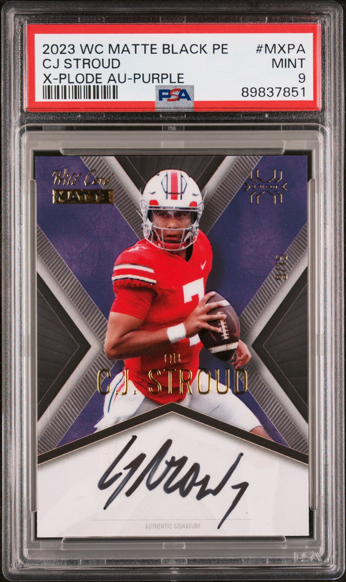 2023 Wild Card Matte Black Premium Edition X-Plode Autographs Cj Stroud #Mxpa (X-Plode Au-Purple) Mint 9 front