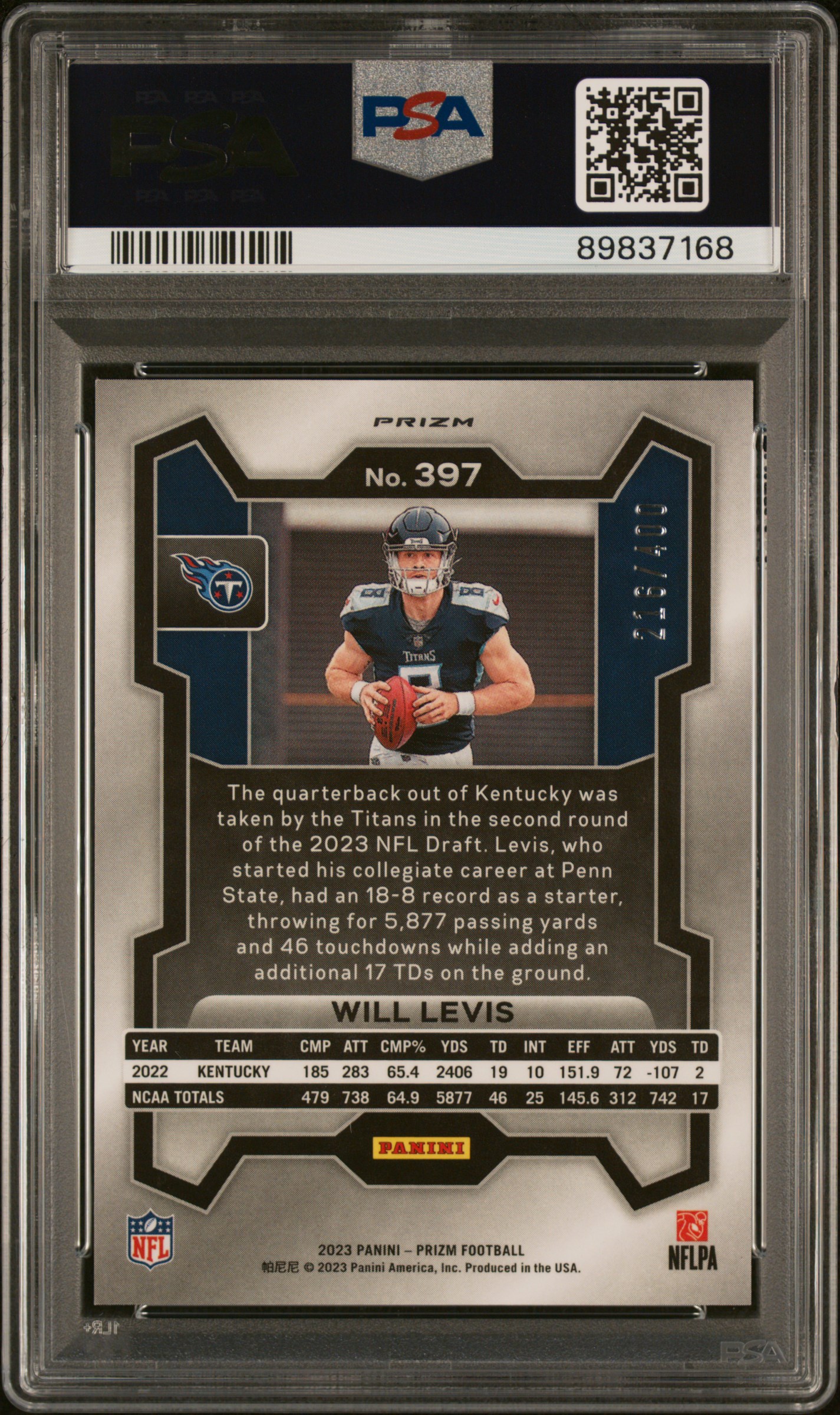 2023 Panini Prizm Will Levis #397 (Pandora) Mint 9 back