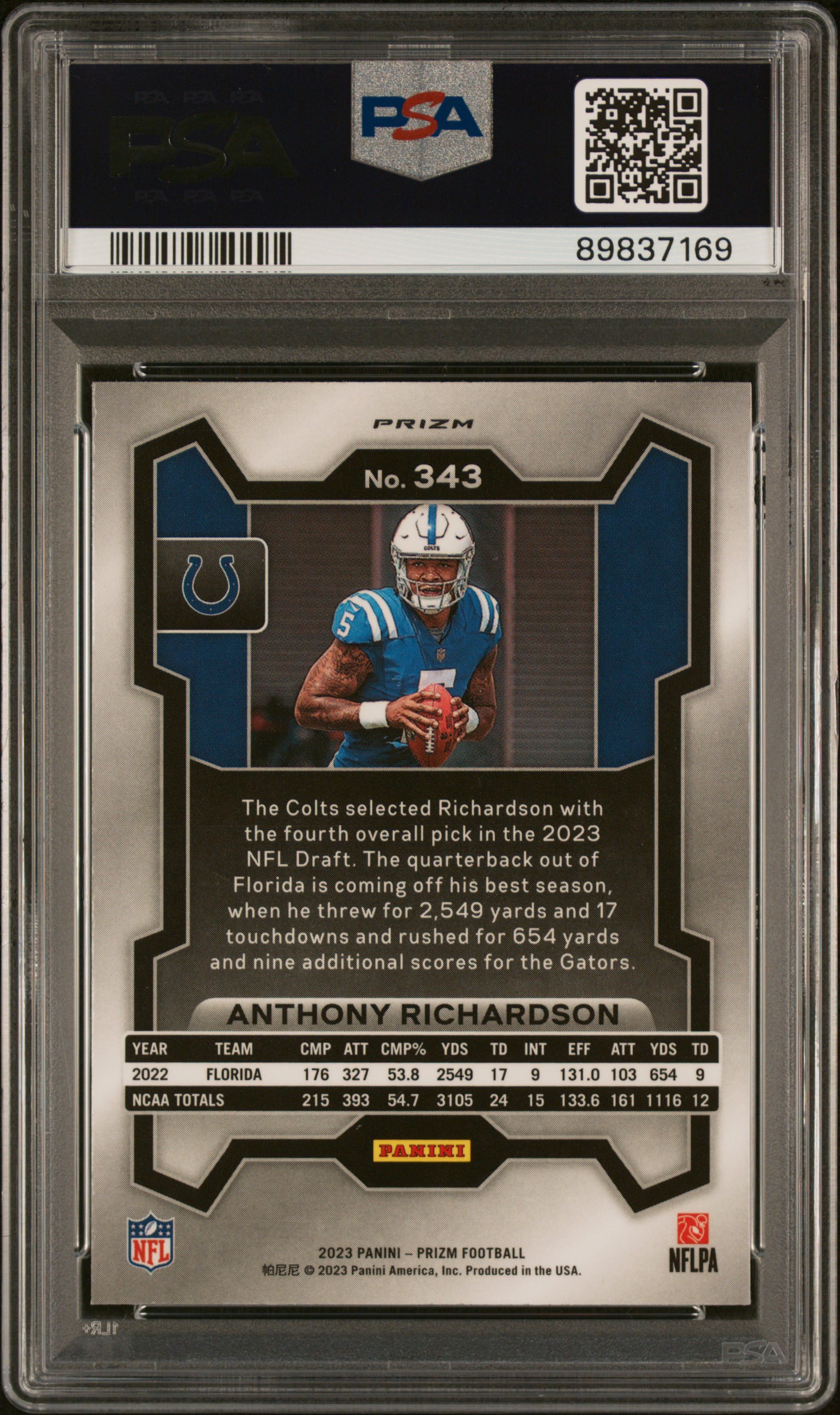 2023 Panini Prizm Anthony Richardson #343 (Green Wave) Mint 9 back