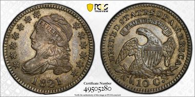 1821 10C JR-6, Large Date AU55