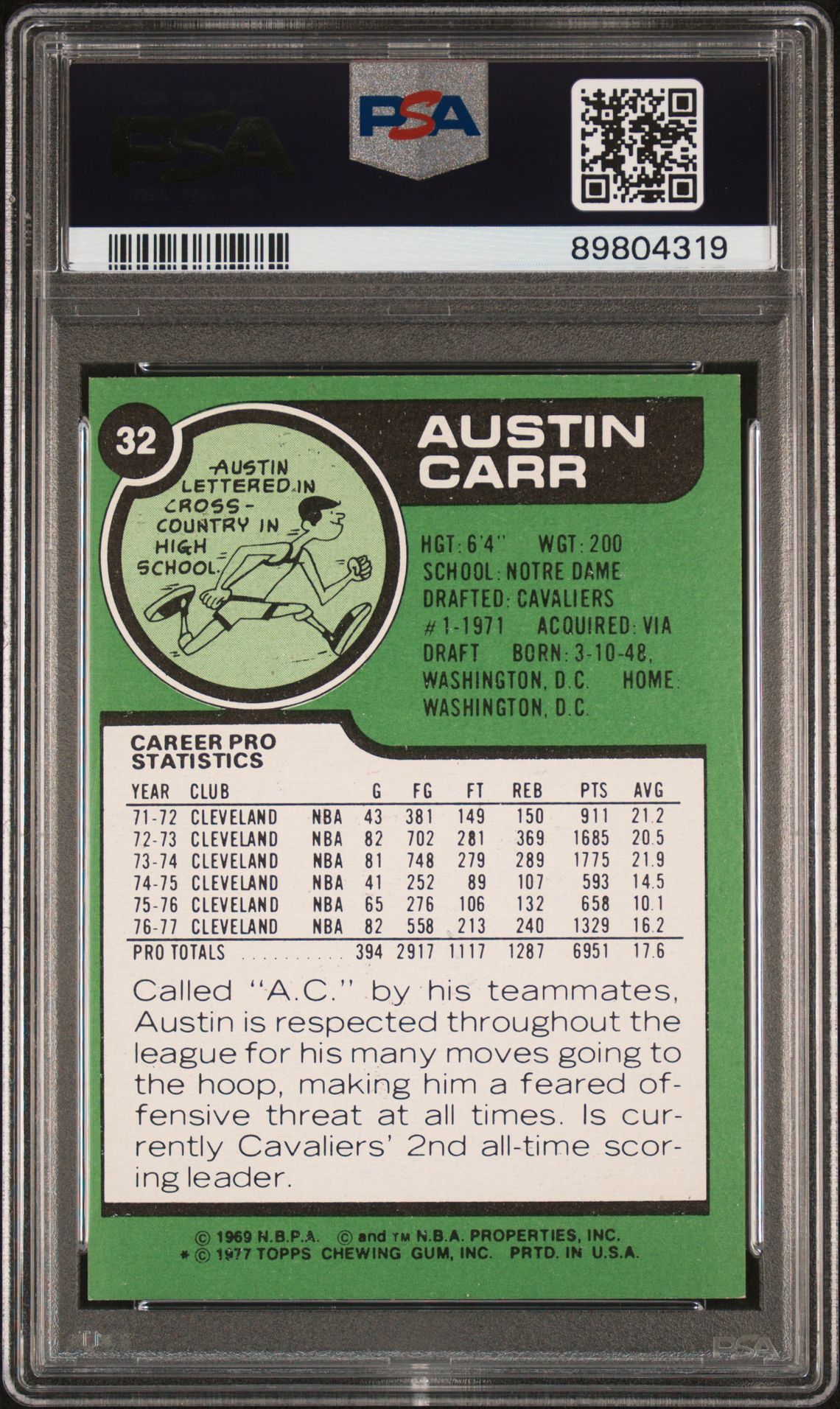 1977 Topps Austin Carr #32 Ex-Mt 6 back