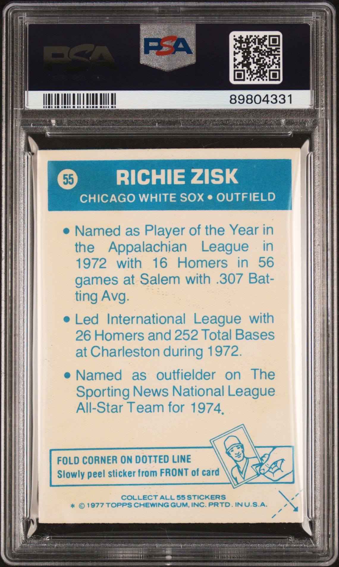 1977 Topps Cloth Stickers Richie Zisk #55 (Cloth Stickers) Nm-Mt 8 back
