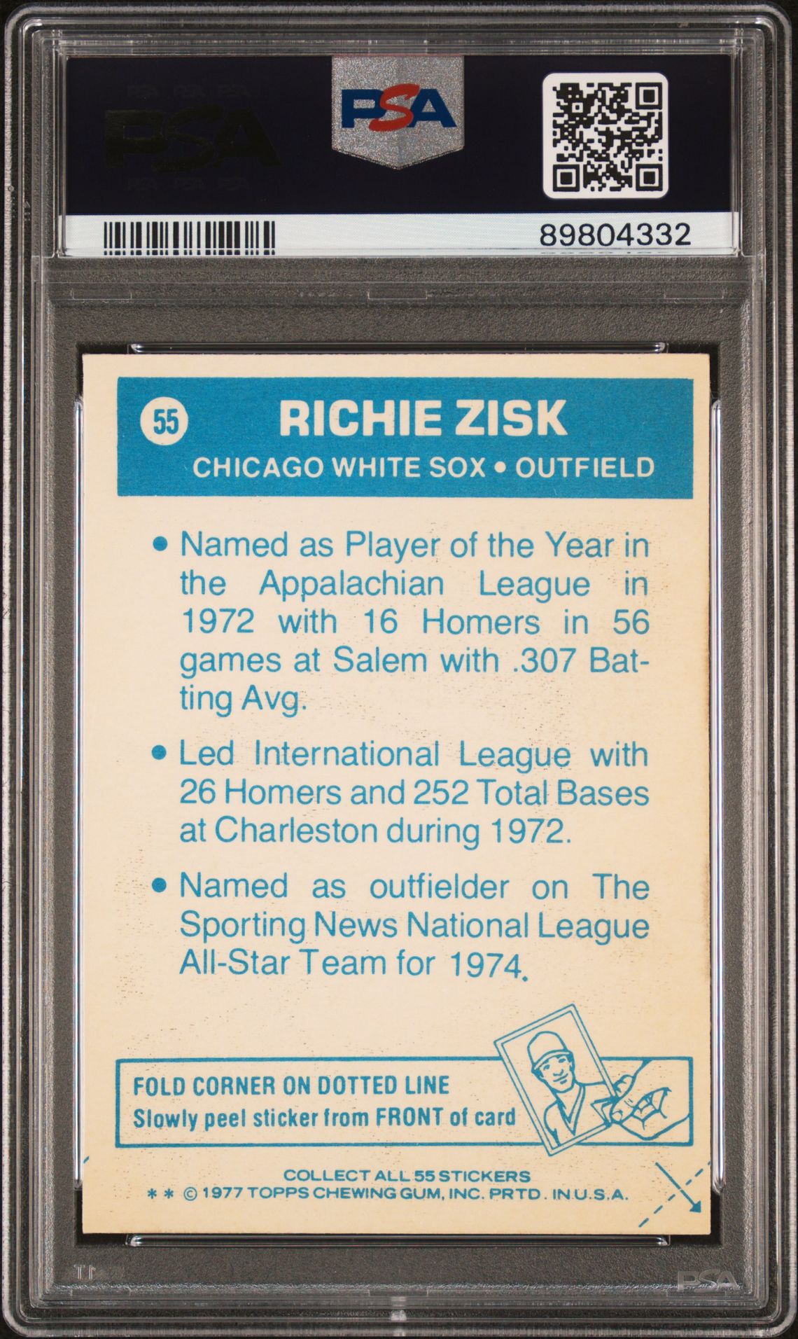 1977 Topps Cloth Stickers Richie Zisk #55 (Cloth Stickers) Nm-Mt 8 back