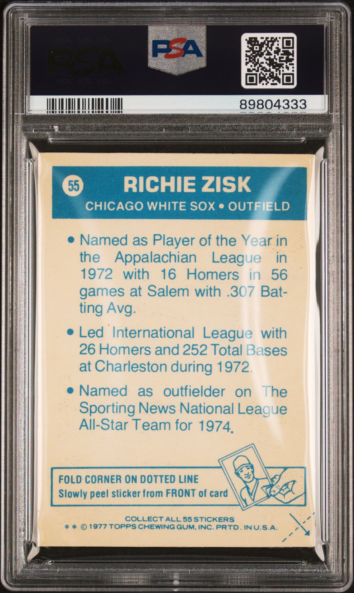1977 Topps Cloth Stickers Richie Zisk #55 (Cloth Stickers) Nm 7 back