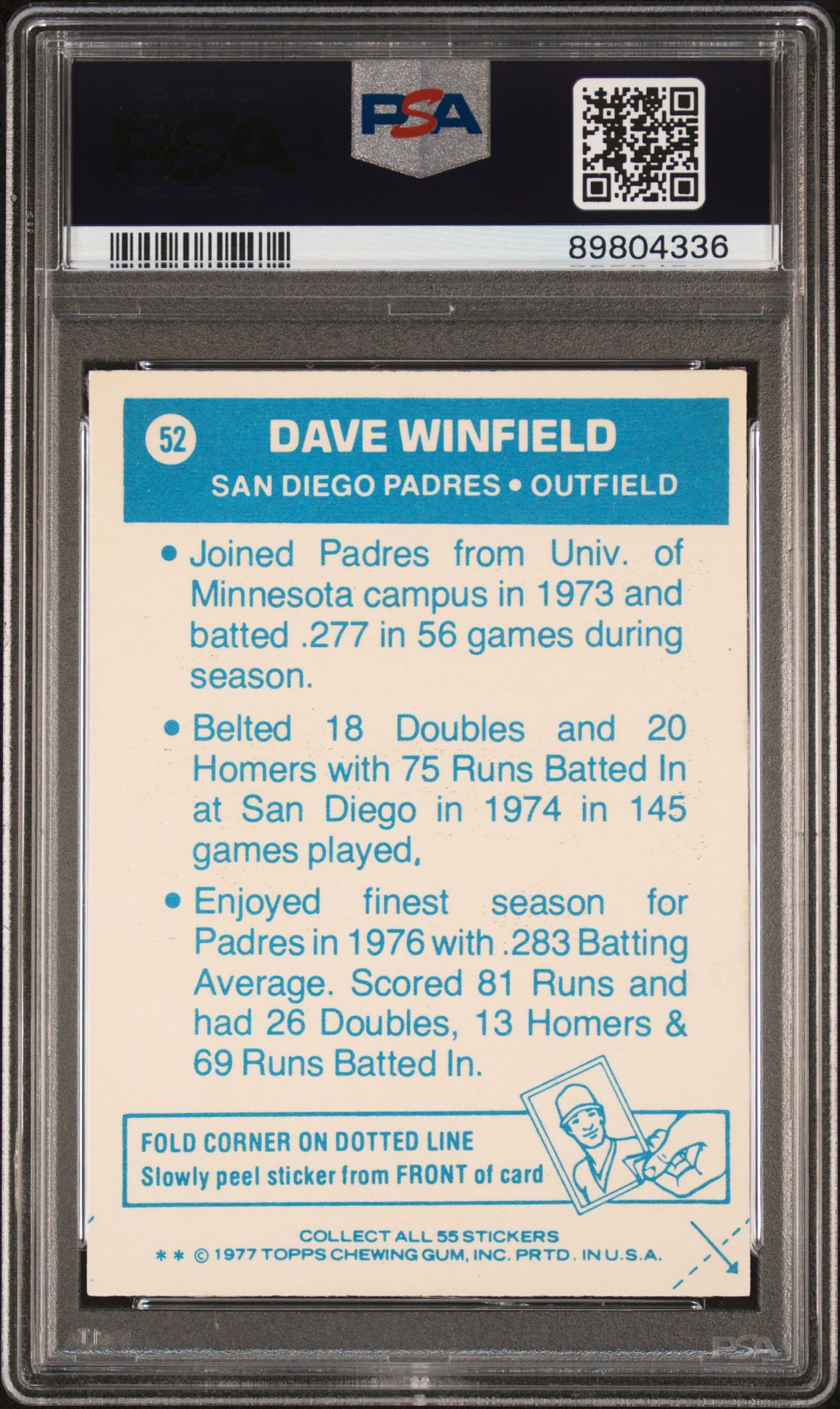 1977 Topps Cloth Stickers Dave Winfield #52 (Cloth Stickers) Nm 7 back