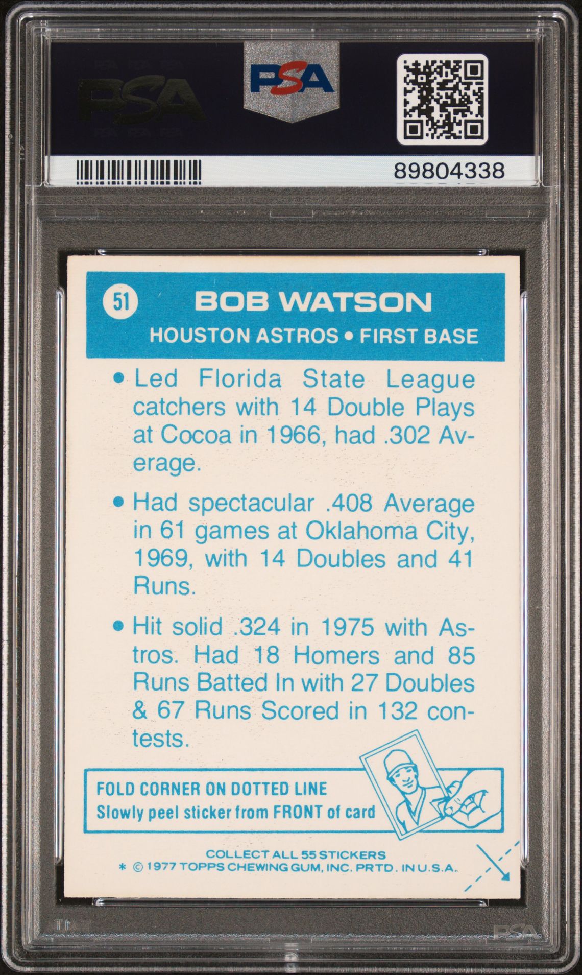 1977 Topps Cloth Stickers Bob Watson #51 (Cloth Stickers) Nm-Mt 8 back