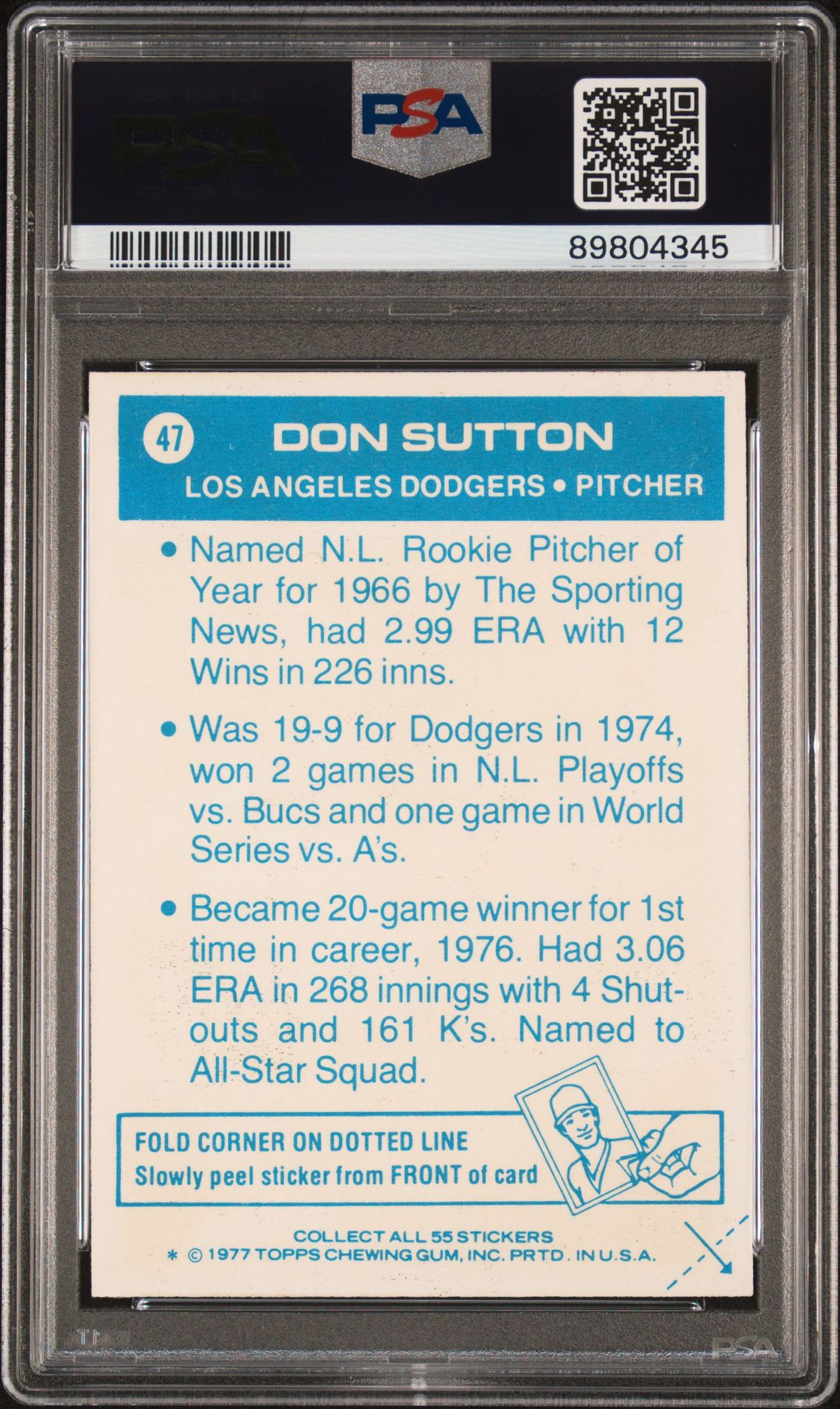 1977 Topps Cloth Stickers Don Sutton #47 (Cloth Stickers) Nm-Mt 8 back