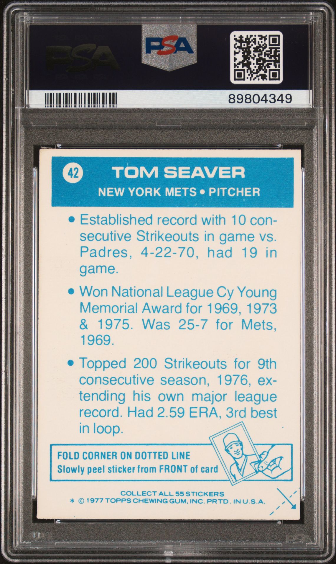 1977 Topps Cloth Stickers Tom Seaver #42 (Cloth Stickers) Nm 7 back