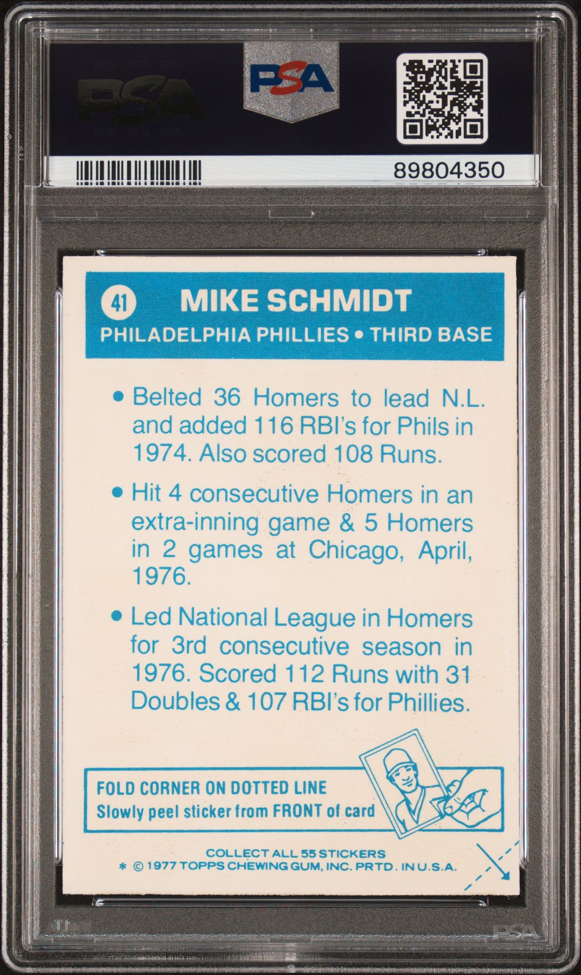 1977 Topps Cloth Stickers Mike Schmidt #41 (Cloth Stickers) Nm-Mt 8 back