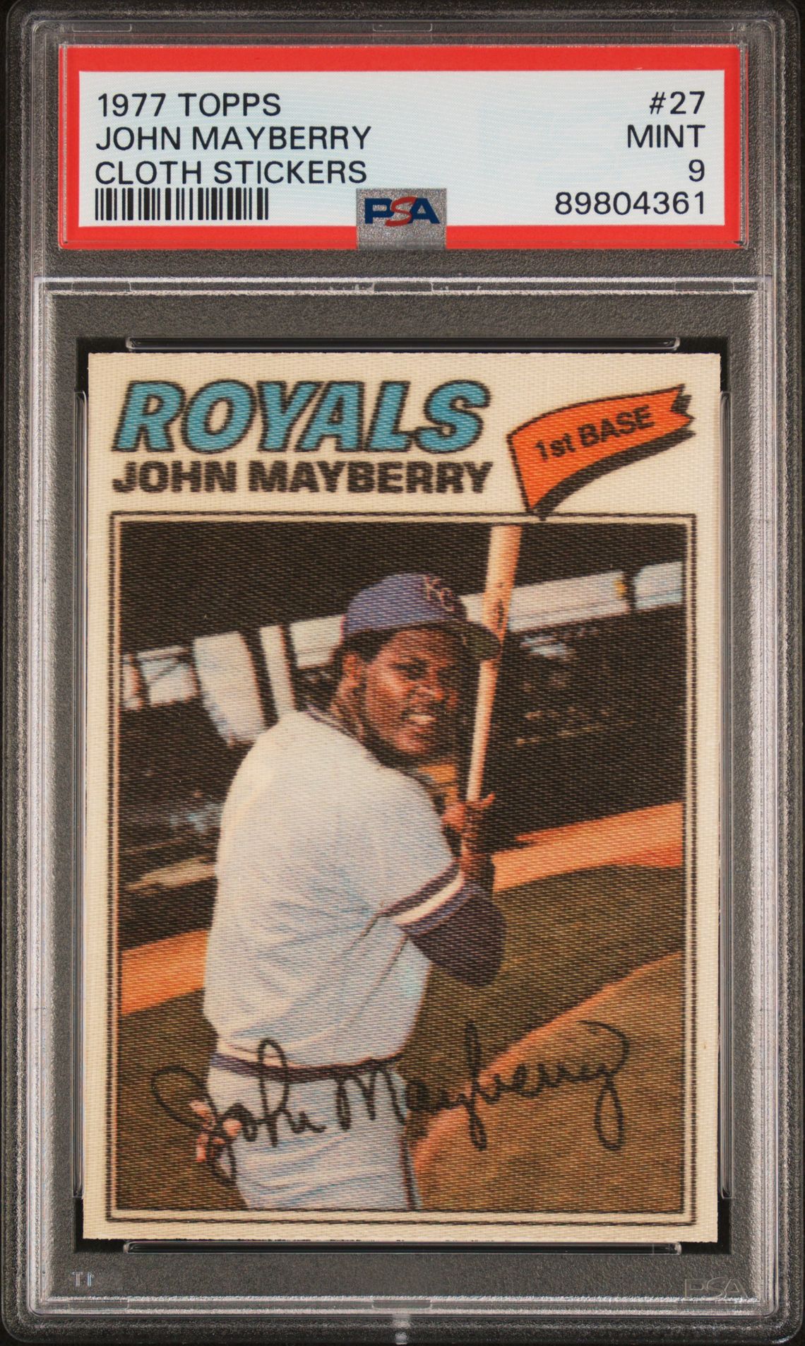 1977 Topps Cloth Stickers John Mayberry #27 (Cloth Stickers) Mint 9 front