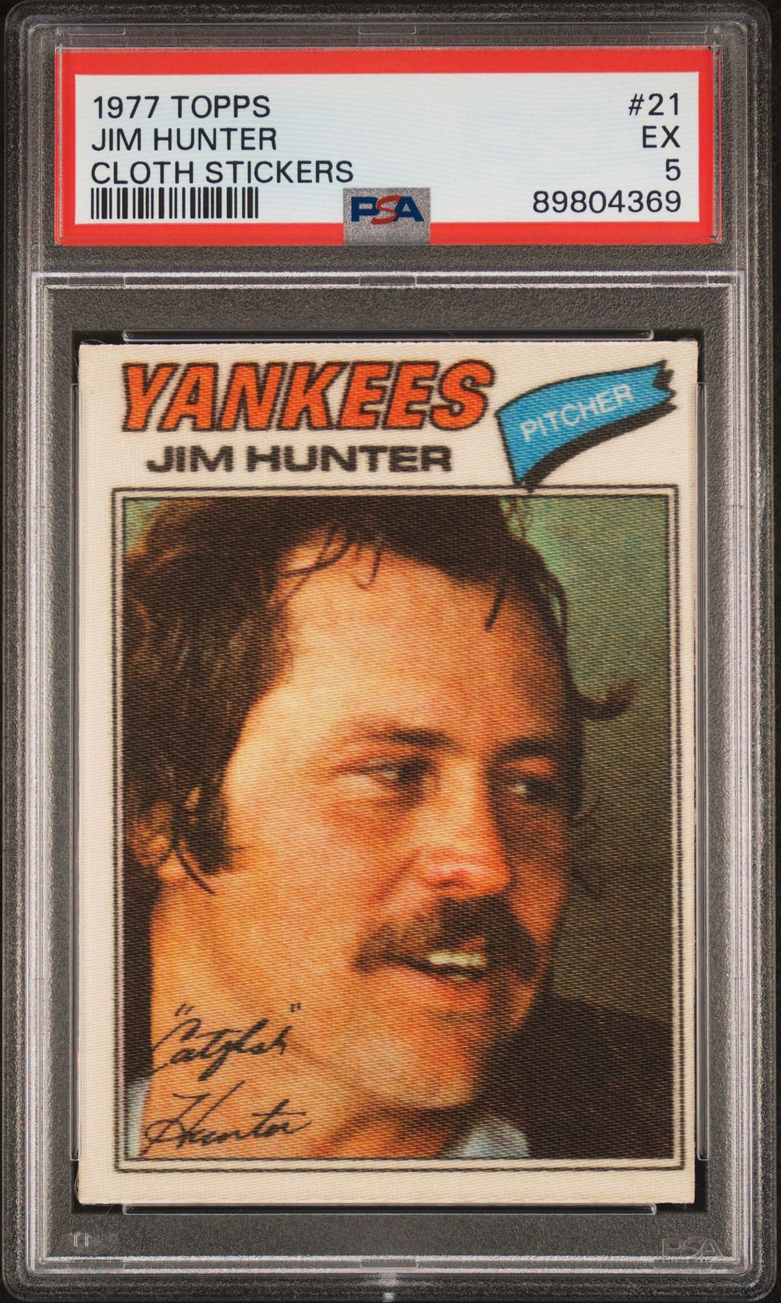 1977 Topps Cloth Stickers Jim Hunter #21 (Cloth Stickers) Ex 5 front