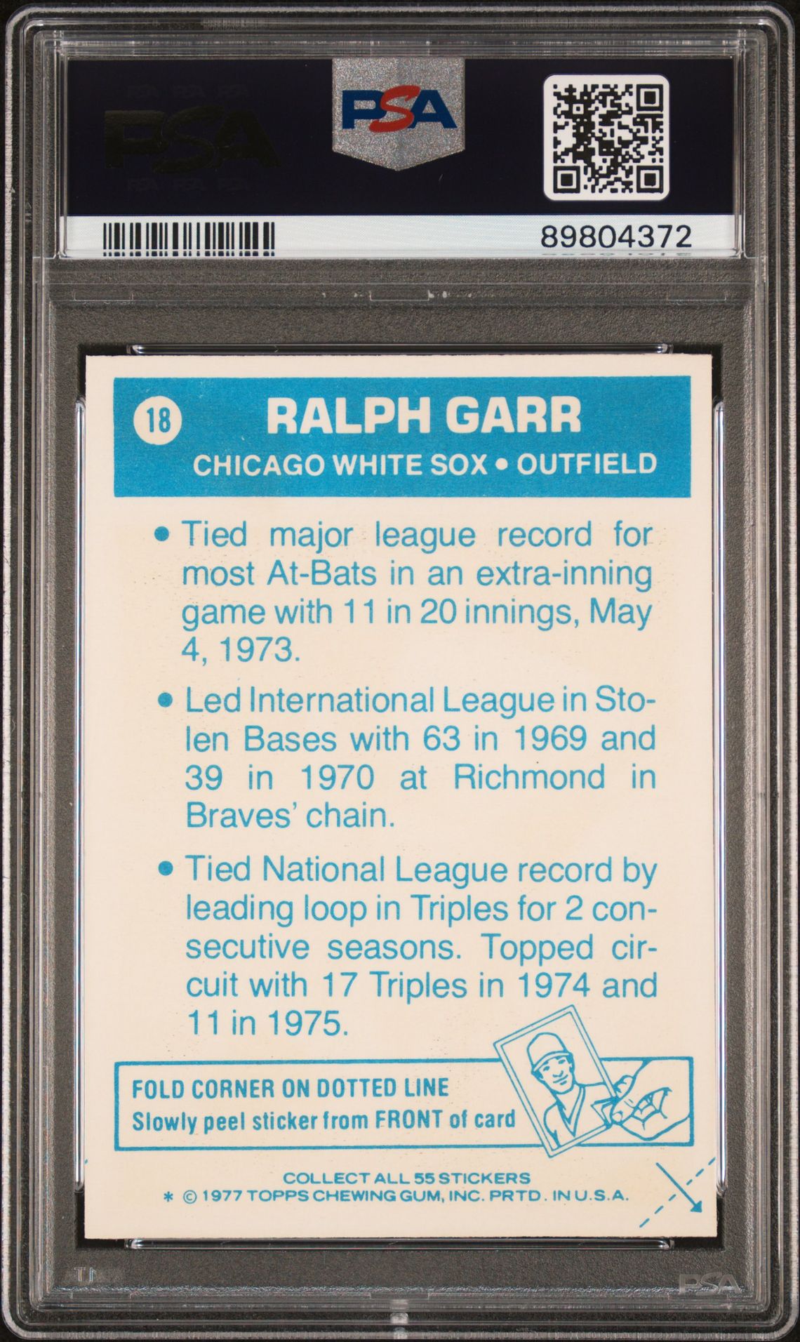 1977 Topps Cloth Stickers Ralph Garr #18 (Cloth Stickers) Ex 5 back