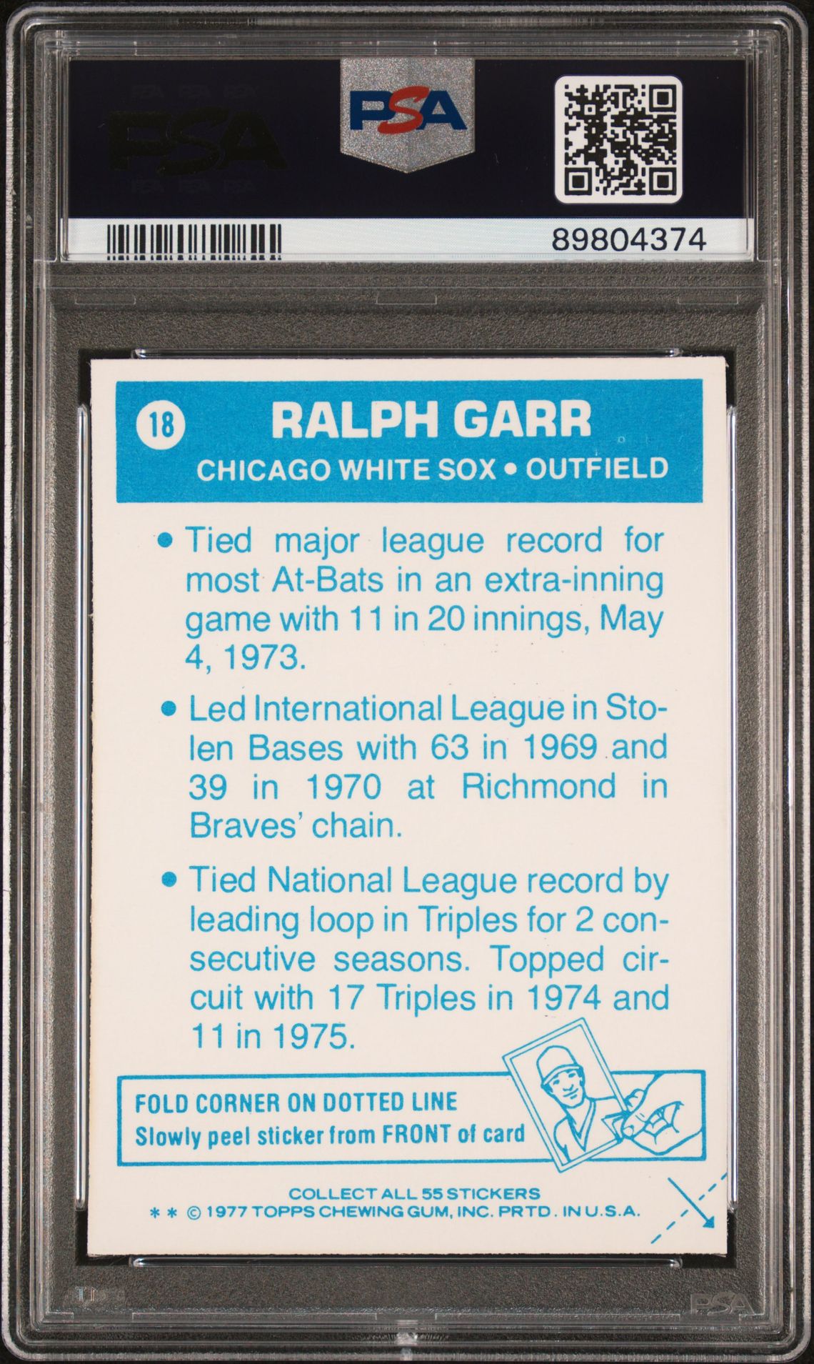 1977 Topps Cloth Stickers Ralph Garr #18 (Cloth Stickers) Nm-Mt 8 back