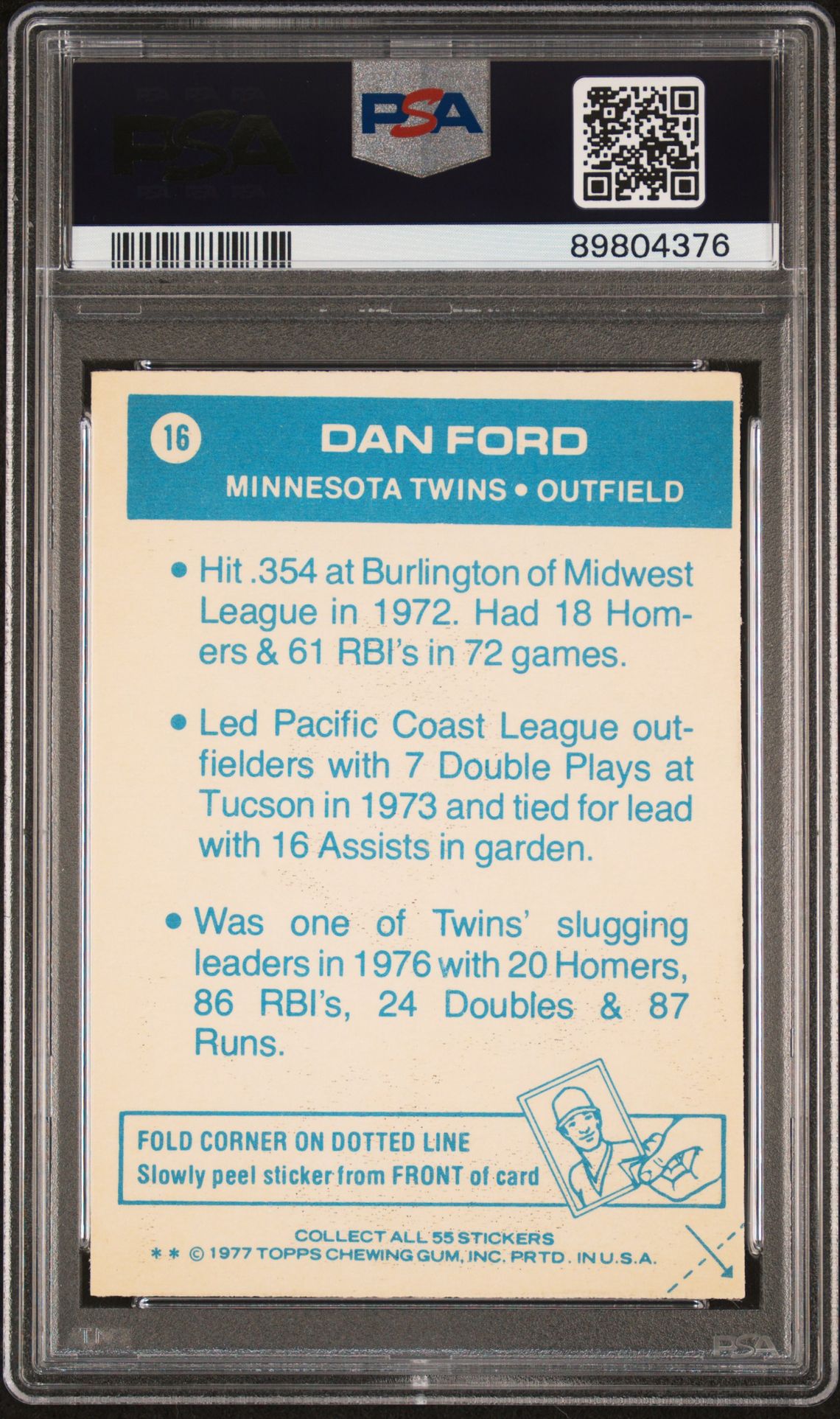 1977 Topps Cloth Stickers Dan Ford #16 (Cloth Stickers) Ex-Mt 6 back