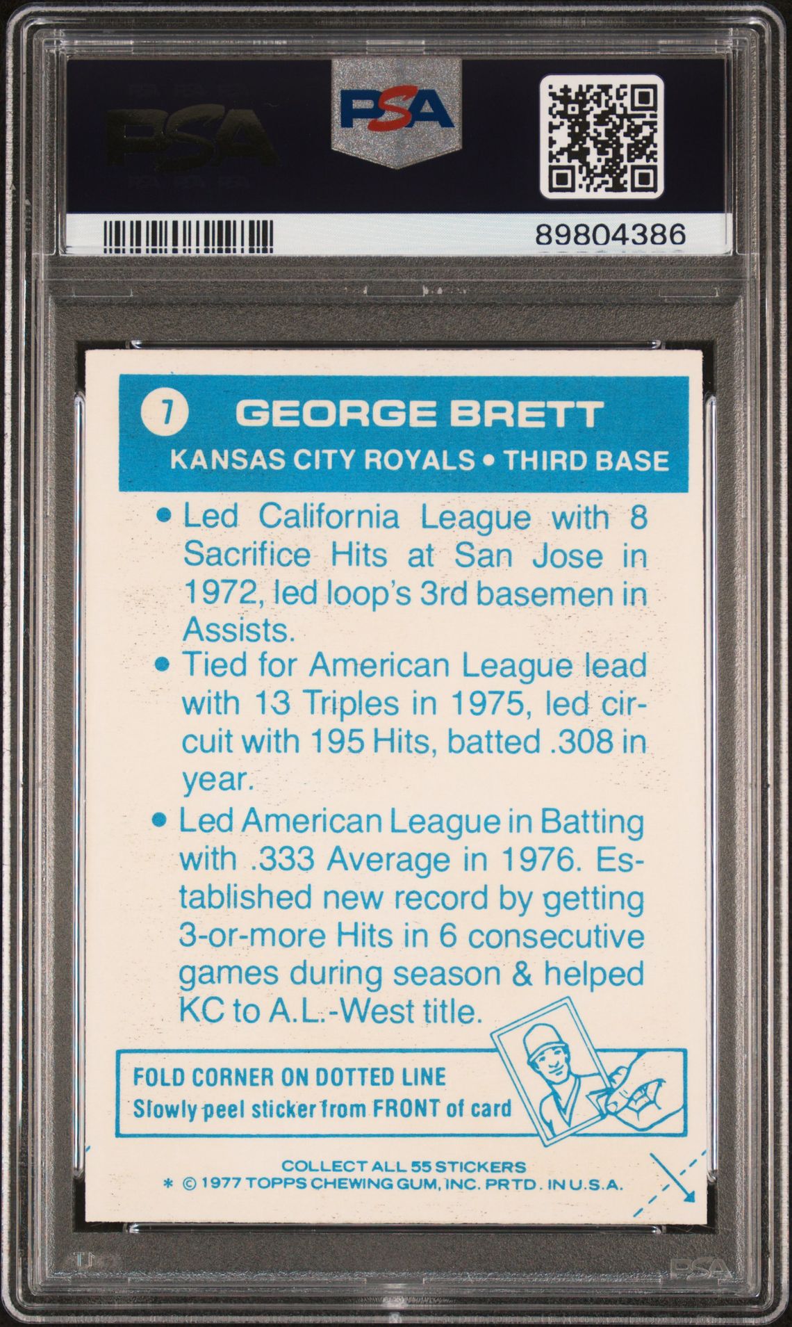 1977 Topps Cloth Stickers George Brett #7 (Cloth Stickers) Nm-Mt 8 back