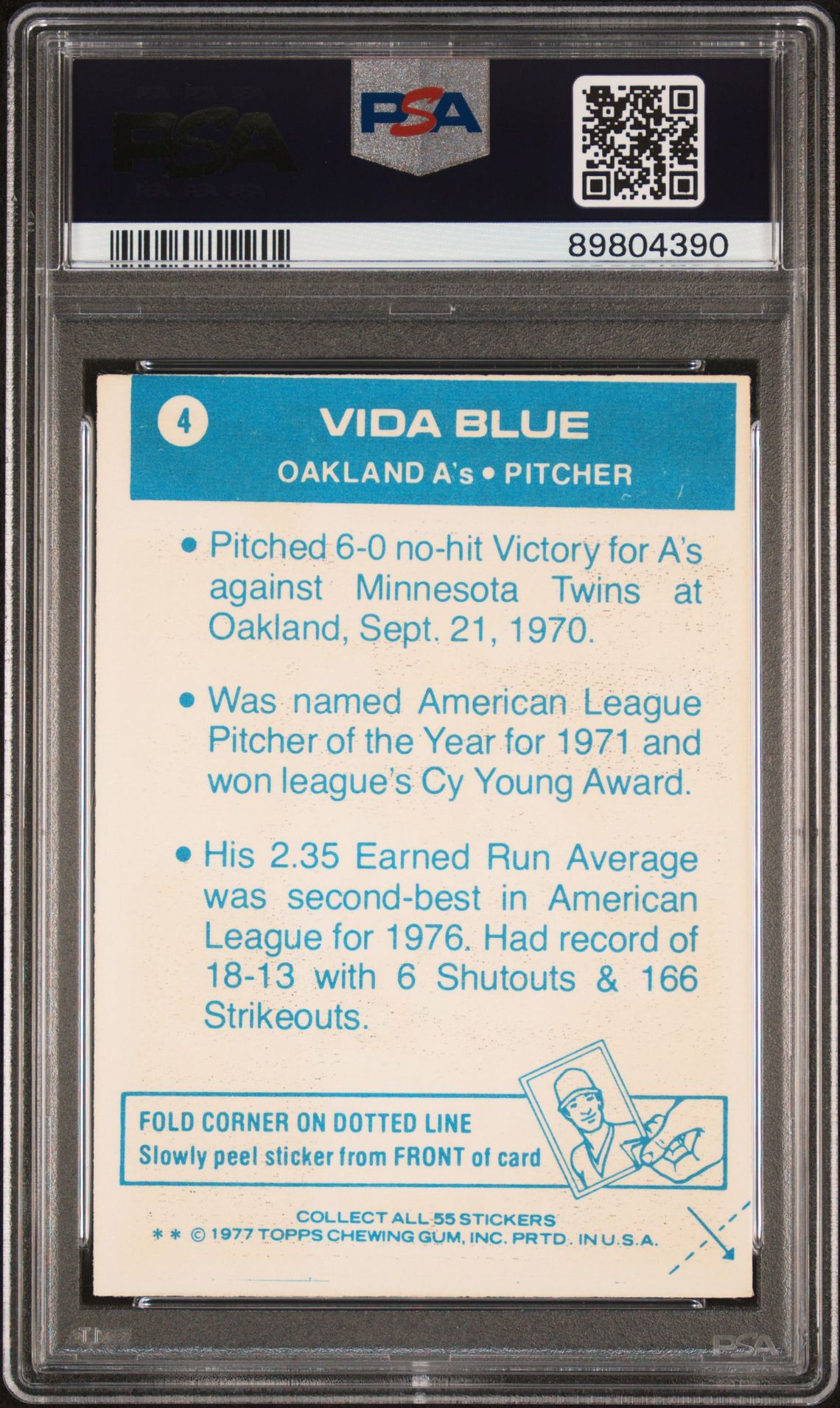 1977 Topps Cloth Stickers Vida Blue #4 (Cloth Stickers) Nm 7 back