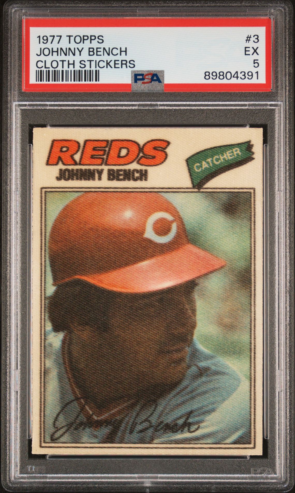 1977 Topps Cloth Stickers Johnny Bench #3 (Cloth Stickers) Ex 5 front