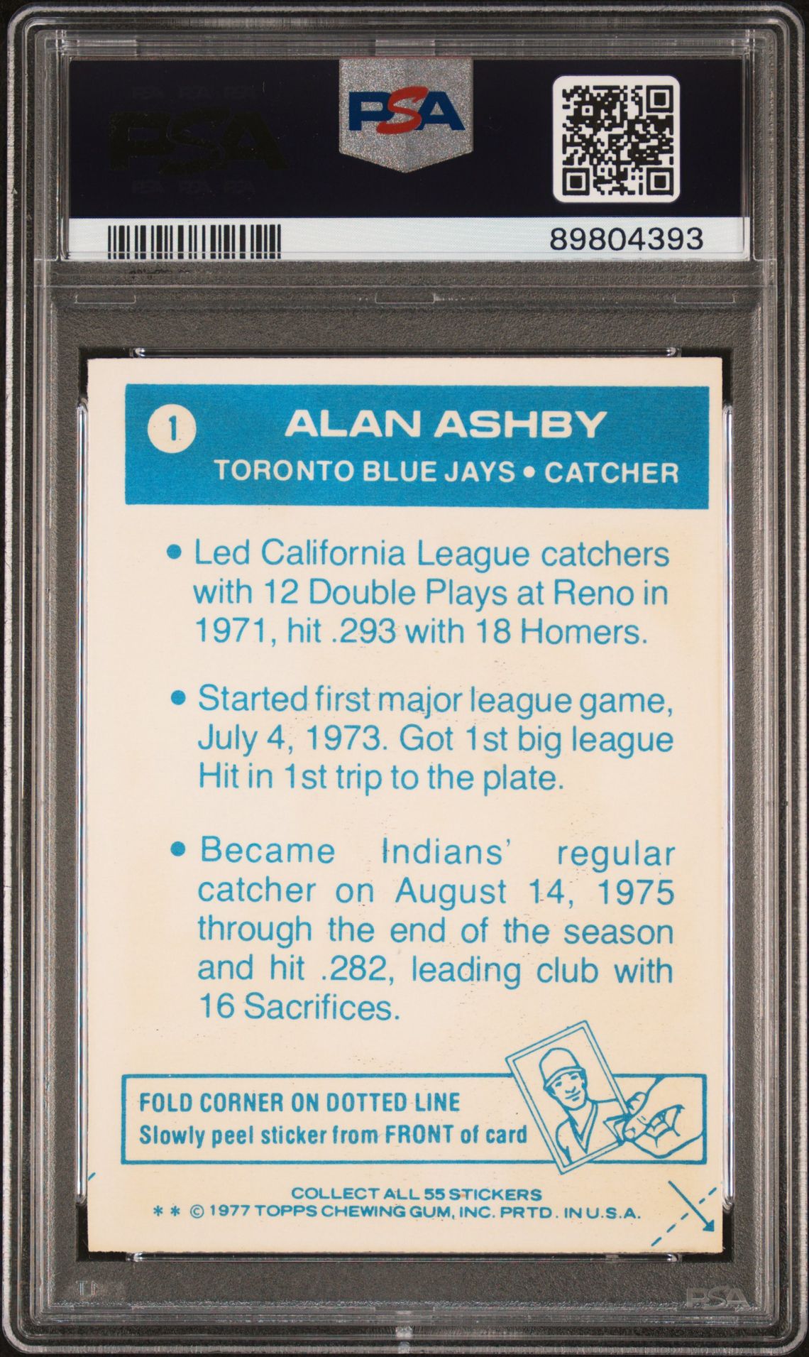 1977 Topps Cloth Stickers Alan Ashby #1 (Cloth Stickers) Ex 5 back
