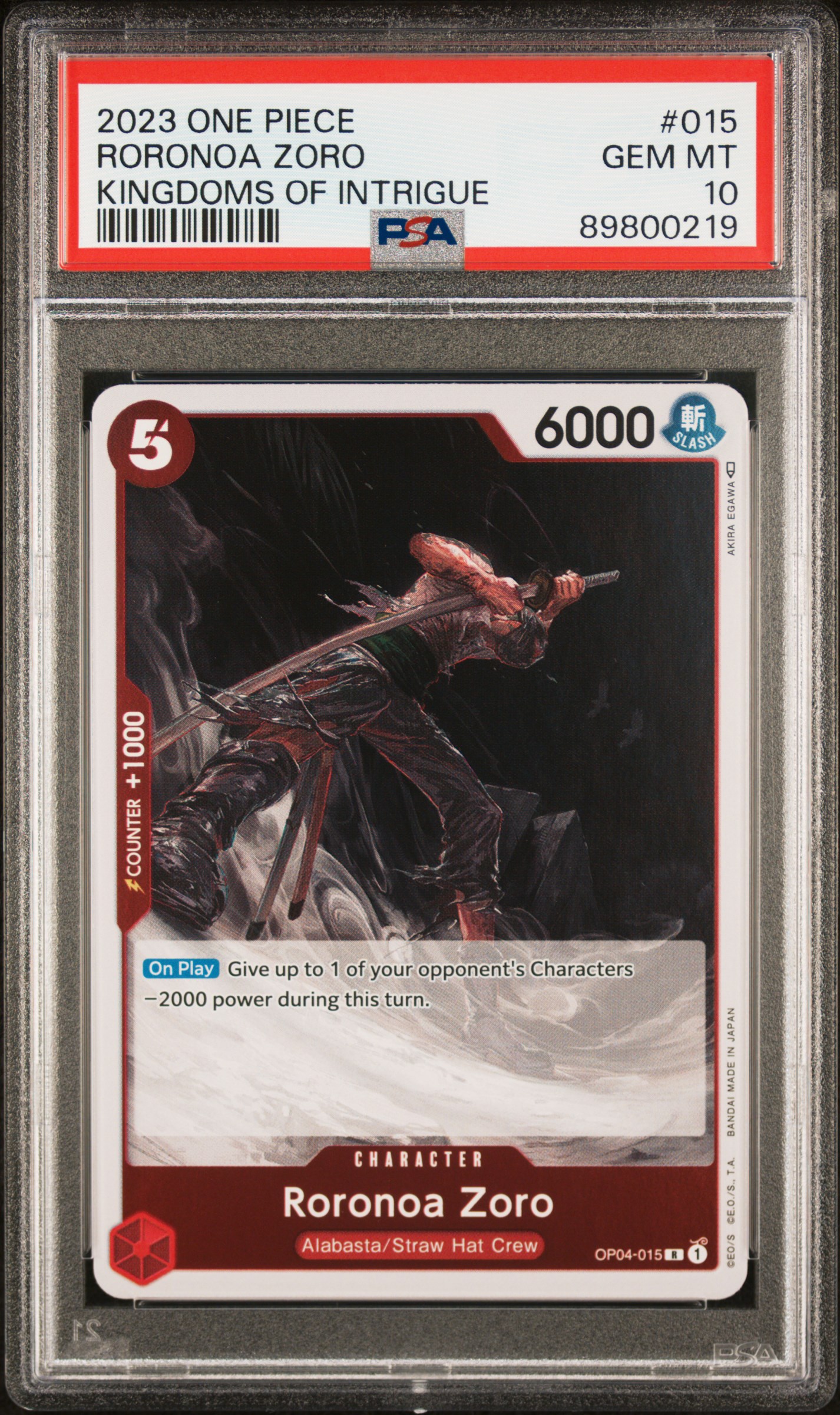2023 One Piece Kingdoms Of Intrigue Roronoa Zoro #015 Gem Mt 10 front