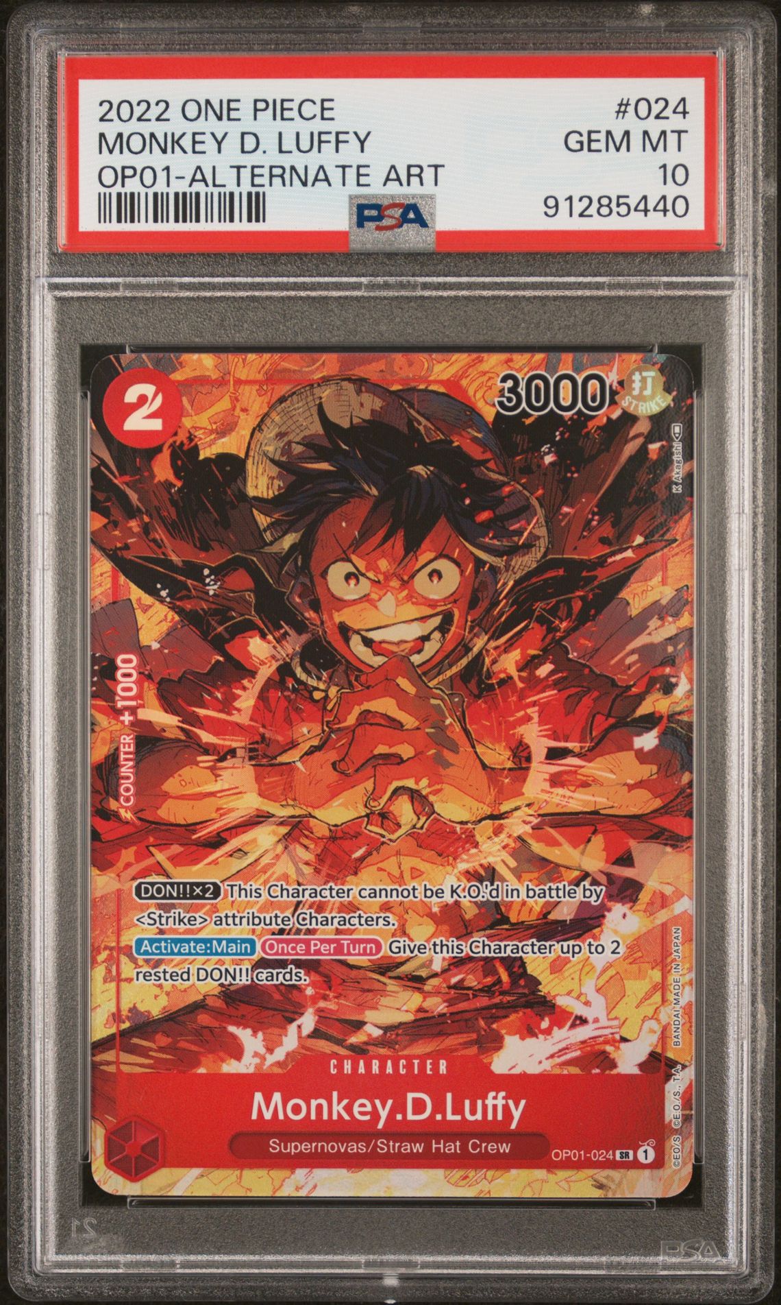 2022 One Piece ONE PIECE OP01-ROMANCE DAWN ALTERNATE ART #024 Monkey D. Luffy front