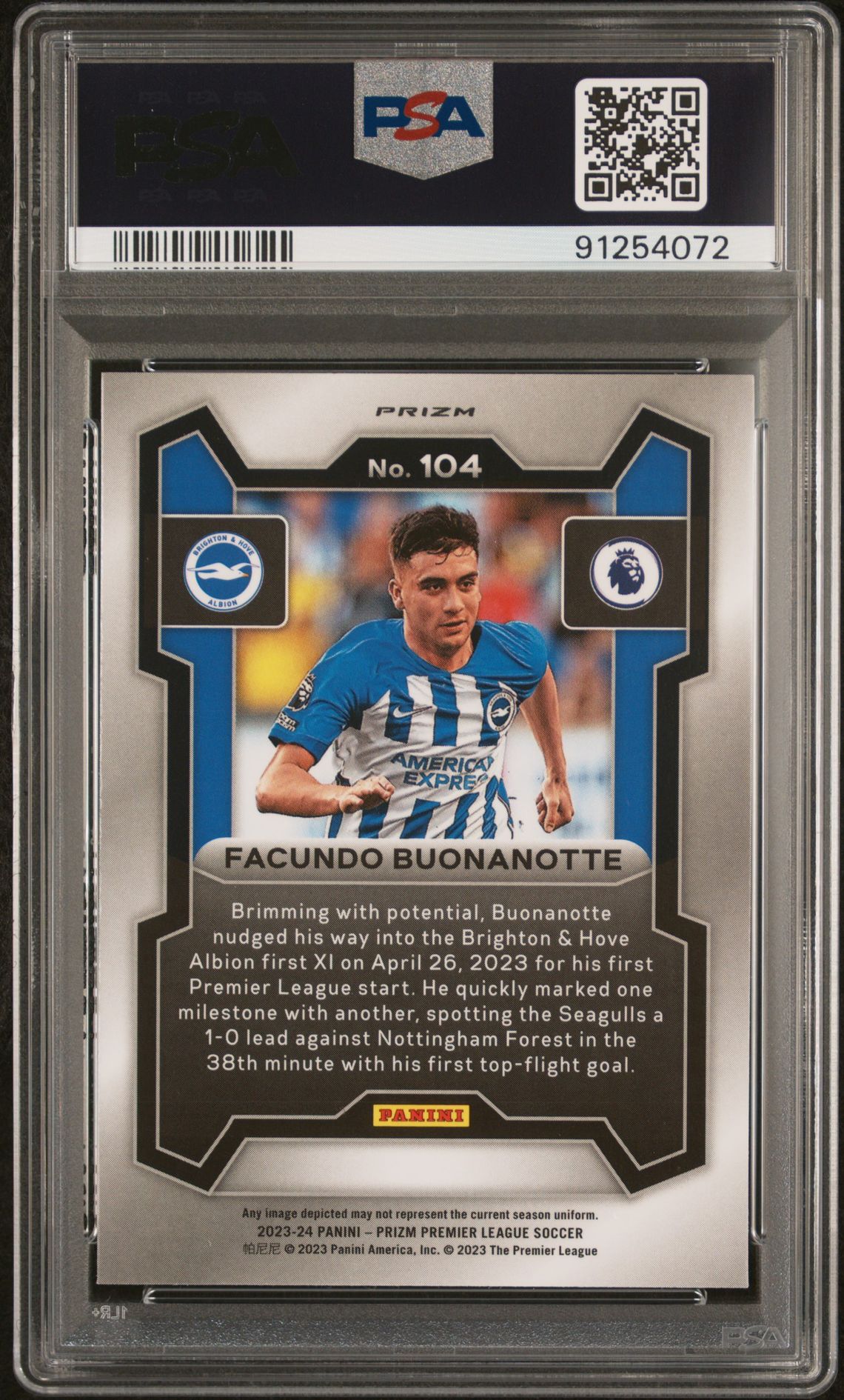 2023-24 Panini Prizm Premier League Facundo Buonanotte #104 (Pink Mosaic) Gem Mt 10 back