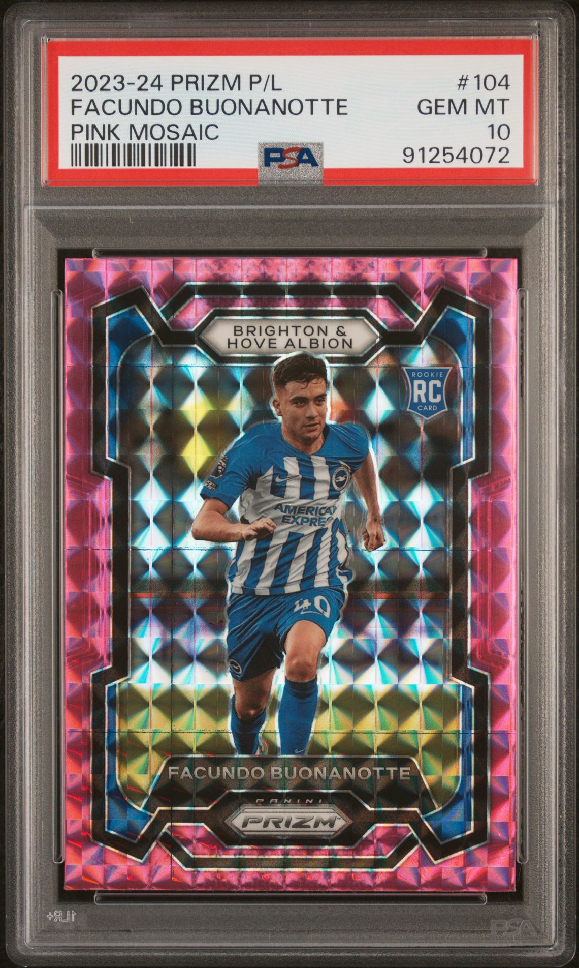 2023-24 Panini Prizm Premier League Facundo Buonanotte #104 (Pink Mosaic) Gem Mt 10 front