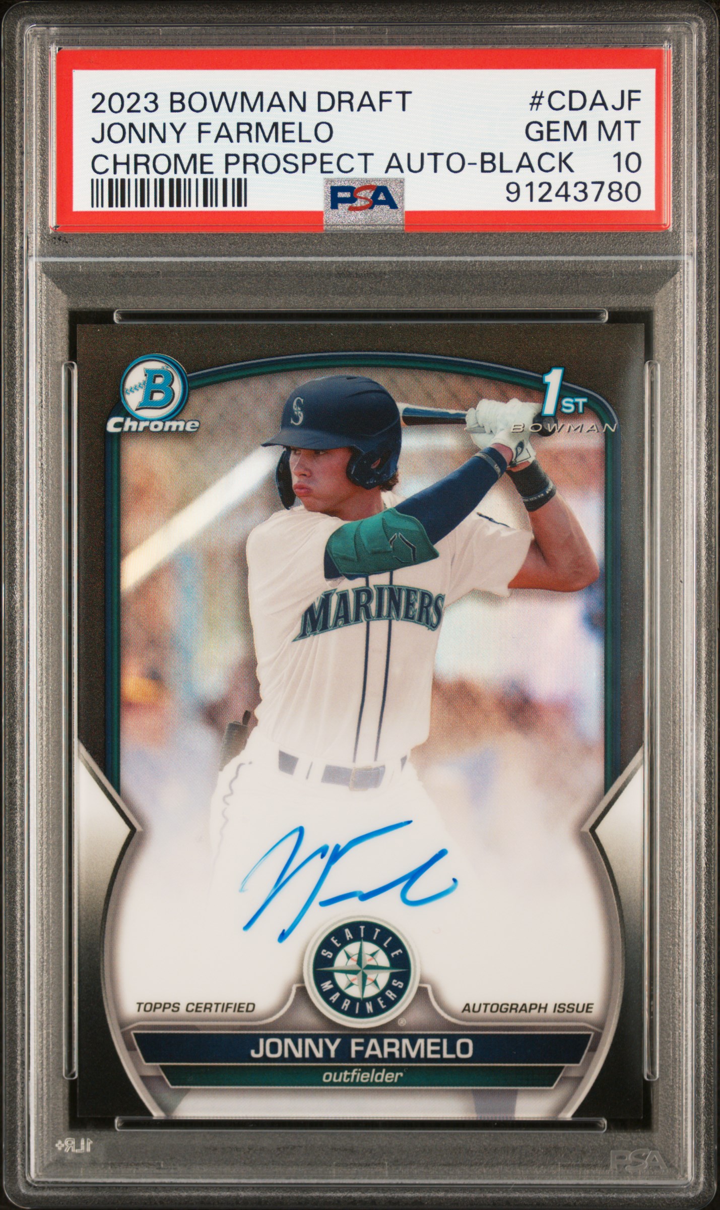 2023 Bowman Draft Chrome Prospect Autograph Jonny Farmelo Black Refractor #CDAJF PSA 10