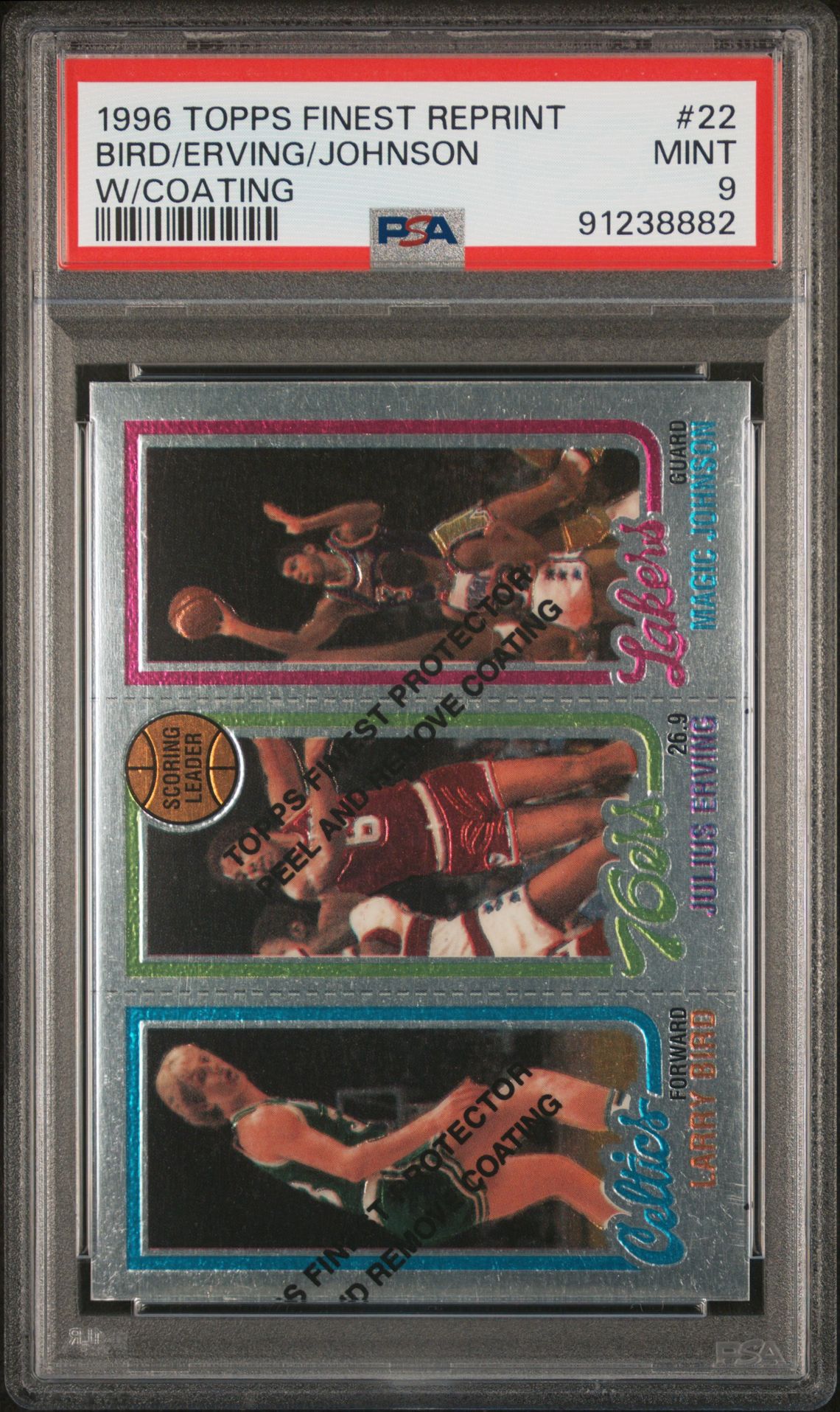 1996 Topps TOPPS FINEST REPRINT W/COATING #22 Bird/Erving/Johnson front