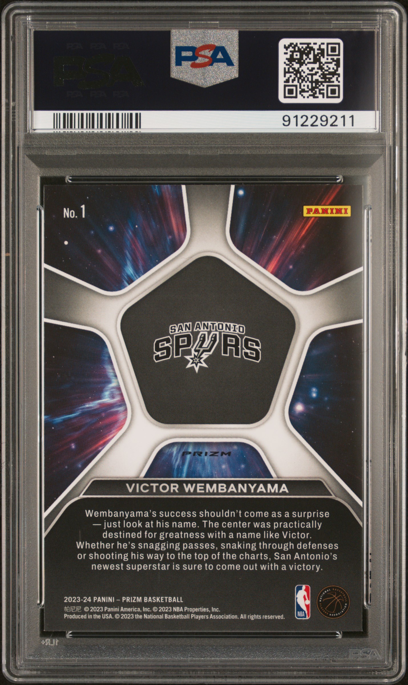 2023 Panini Prizm Deep Space Victor Wembanyama #1 (Deep Space-Silver Prizm) Mint 9 back