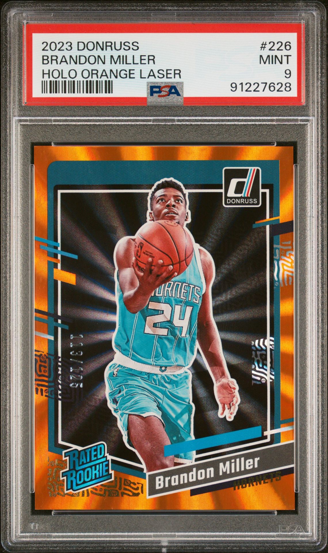 2023 Panini Donruss Brandon Miller #226 (Holo Orange Laser) Mint 9 front