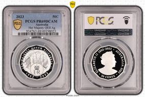 2023 50C Her Majesty QEII Ag Six Effigies PR69DCAM