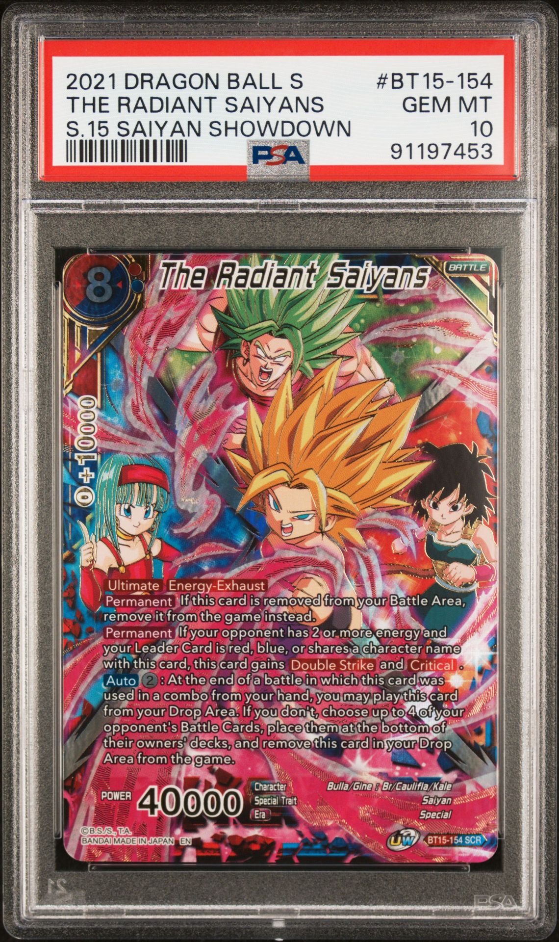 2021 Dragon Ball DRAGON BALL SUPER CARD GAME SERIES 15 SAIYAN SHOWDOWN SECRET RARE #BT15-154 The Radiant Saiyans front