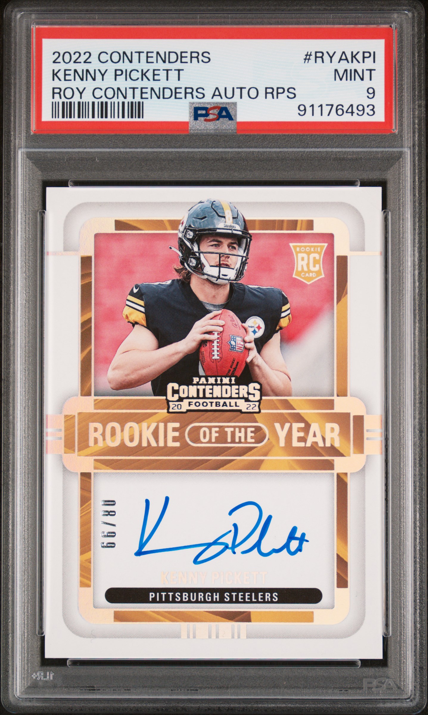 2022 Panini Contenders Rookie Of The Year Contenders Autographs Rps Kenny Pickett #Ryakpi (Roy Contenders Auto Rps) Mint 9 front
