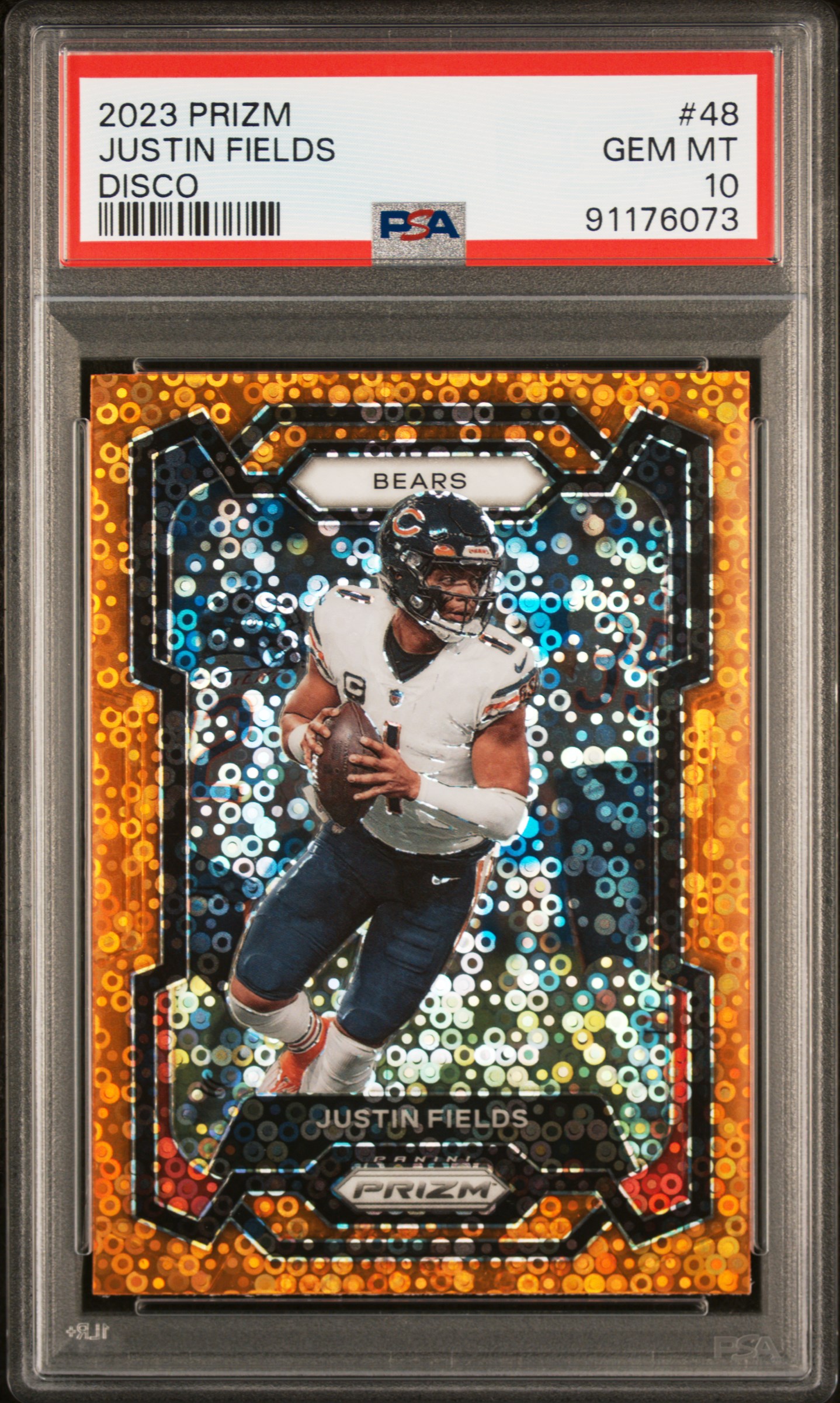 2023 Panini Prizm Justin Fields #48 (Disco Prizm) Gem Mt 10 front