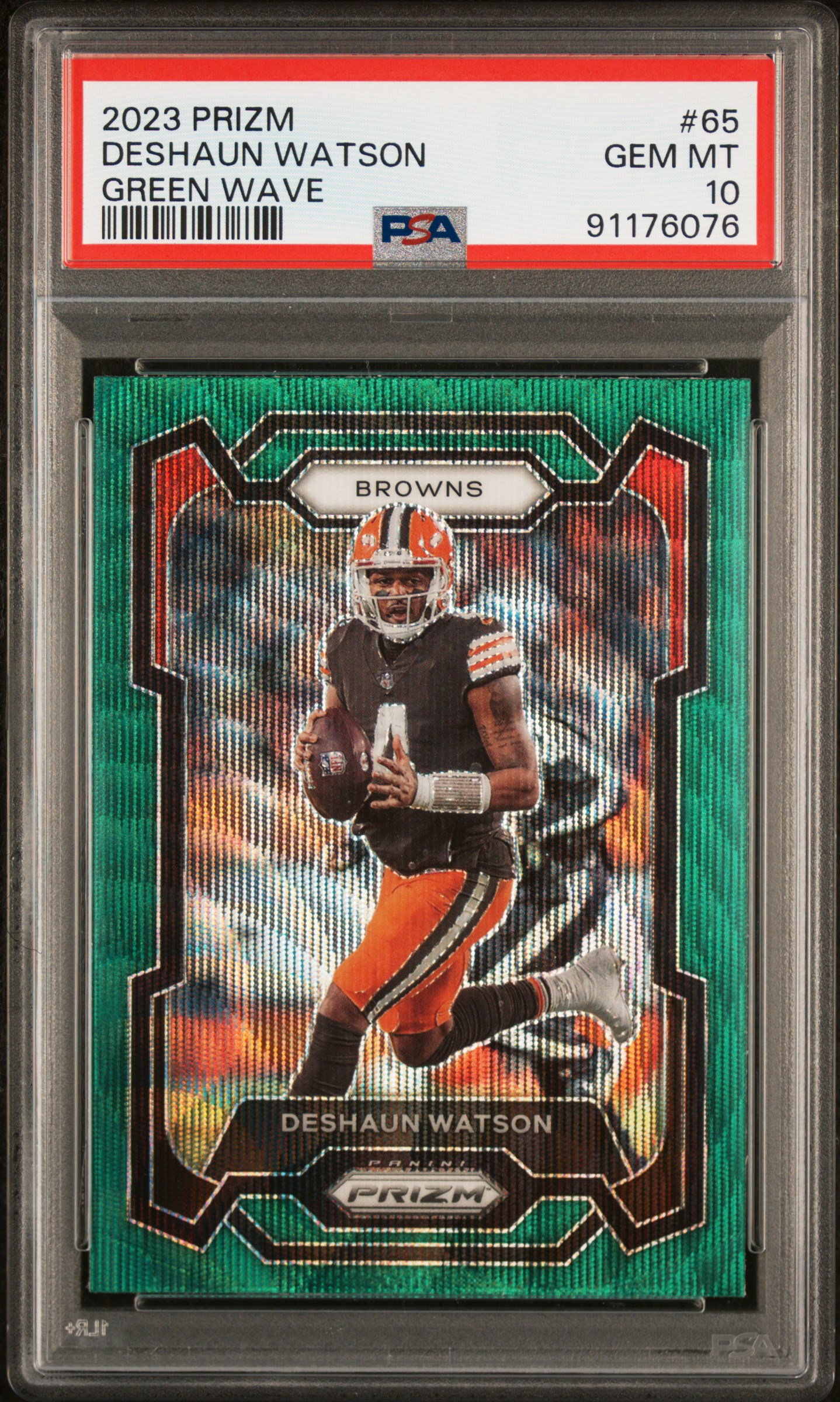 2023 Panini Prizm Deshaun Watson #65 (Green Wave) Gem Mt 10 front
